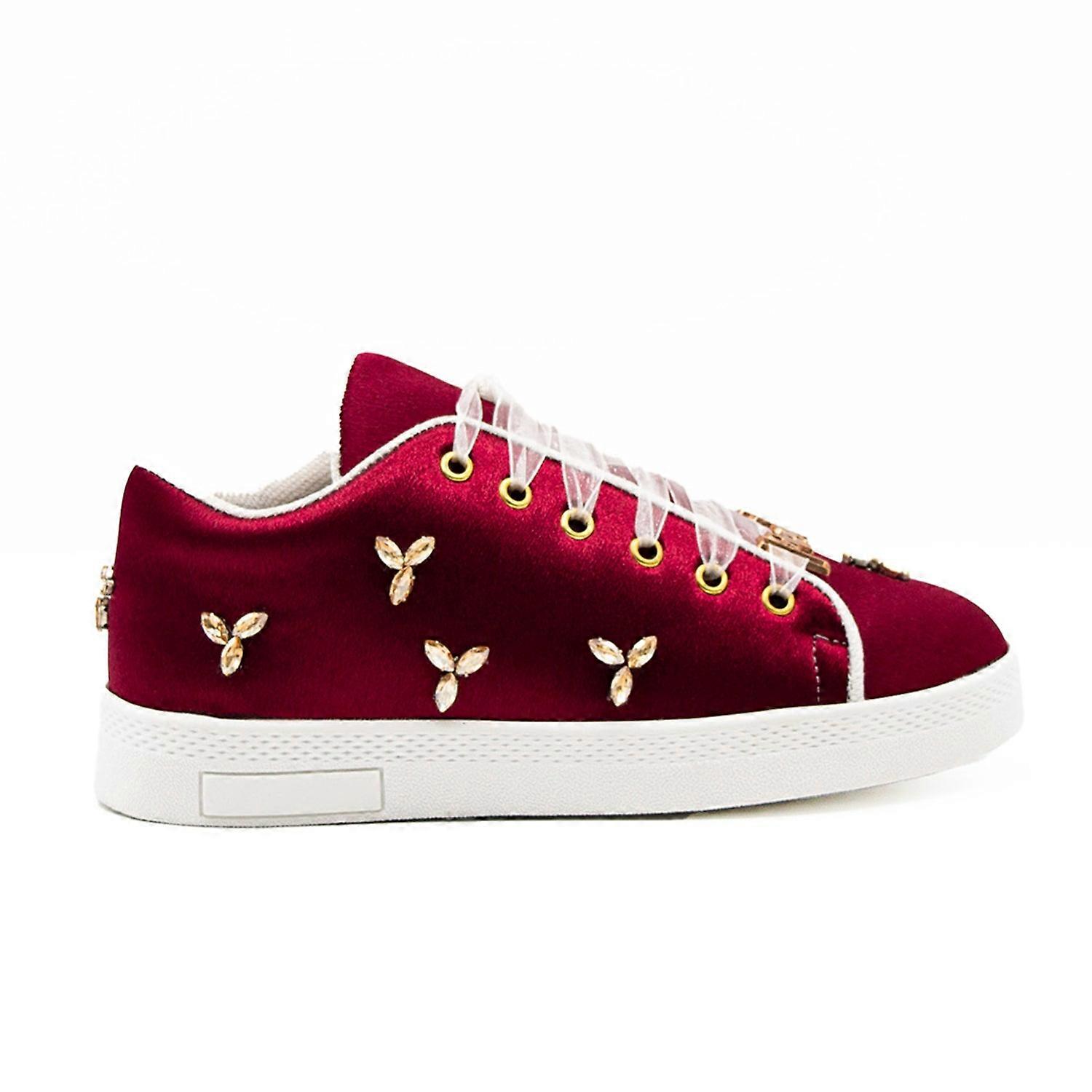 Hadley luxury ruby satin handmade embellished tennis shoe