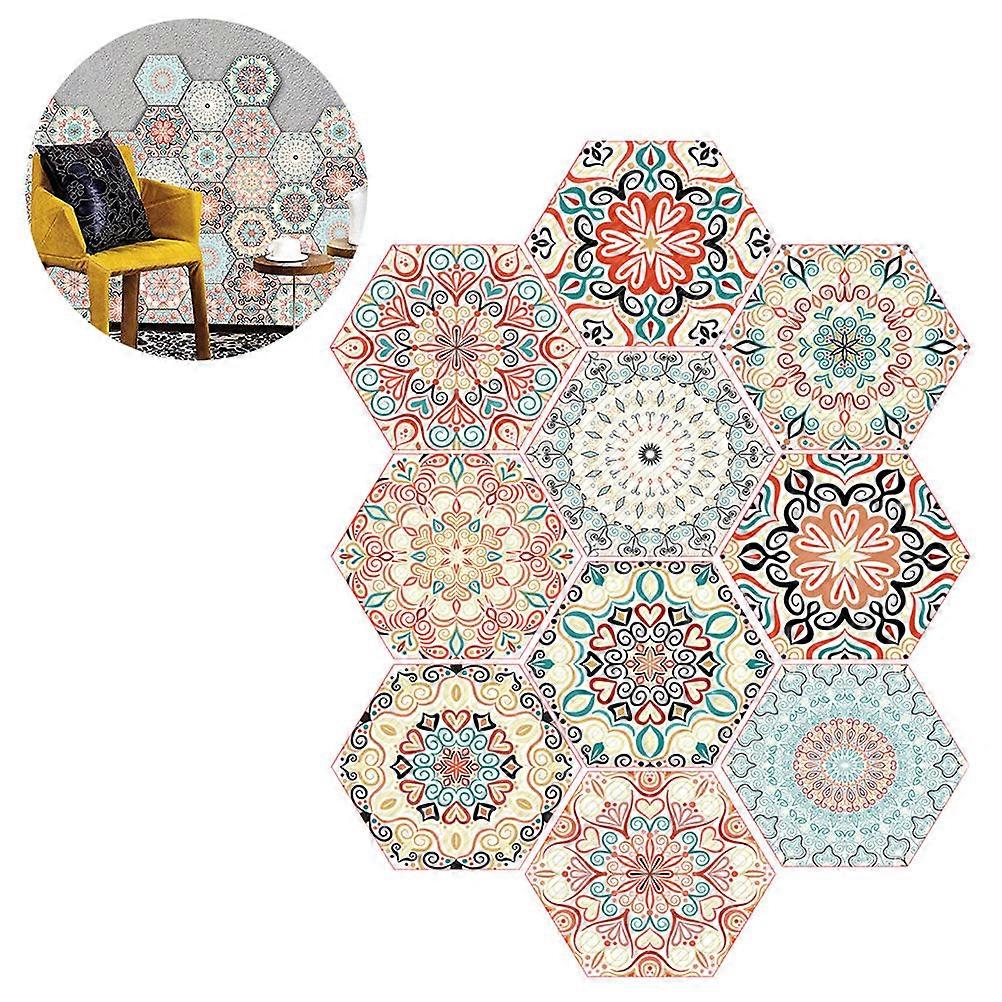 Mandala Style Floor Stickers Hexagonal Floor Stickers for Doors Assorted -Adhesive Function 10Set