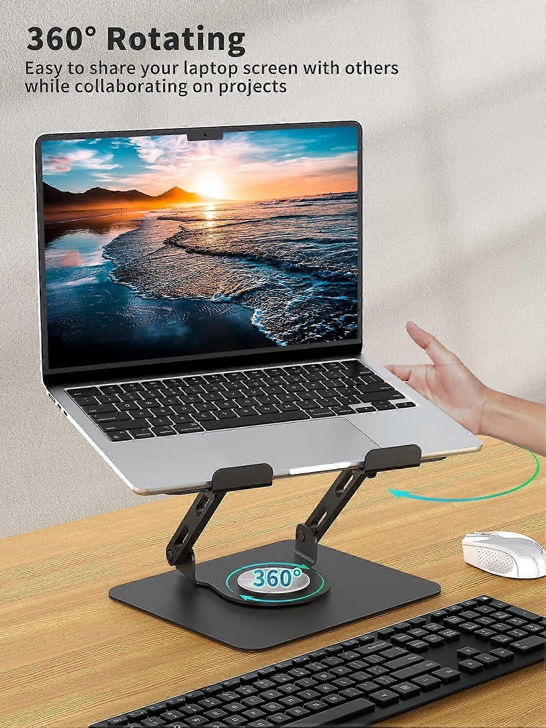 Faltbarer Laptop-Ständer Ergonomischer Desktop-Computer-Riser-Laptop-Ständer mit 360 ° drehbarer Basis, verstellbarer Höhe und mehreren Winkeln