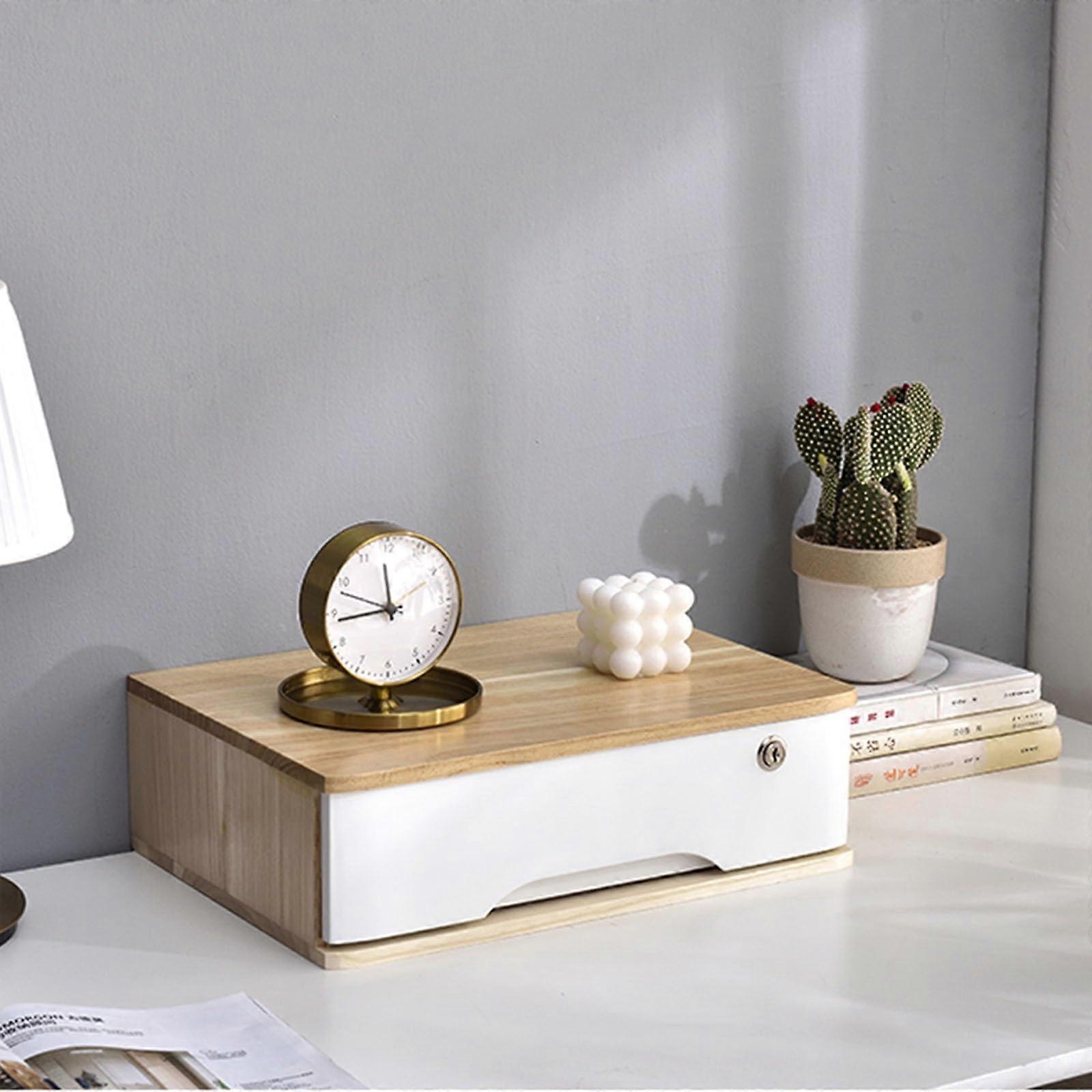 Desktop File Cabinet Organizers - Solid Wood Drawer Storage Box for Office Supplies, 1 Drawer, Lockable, Small Desktop Design