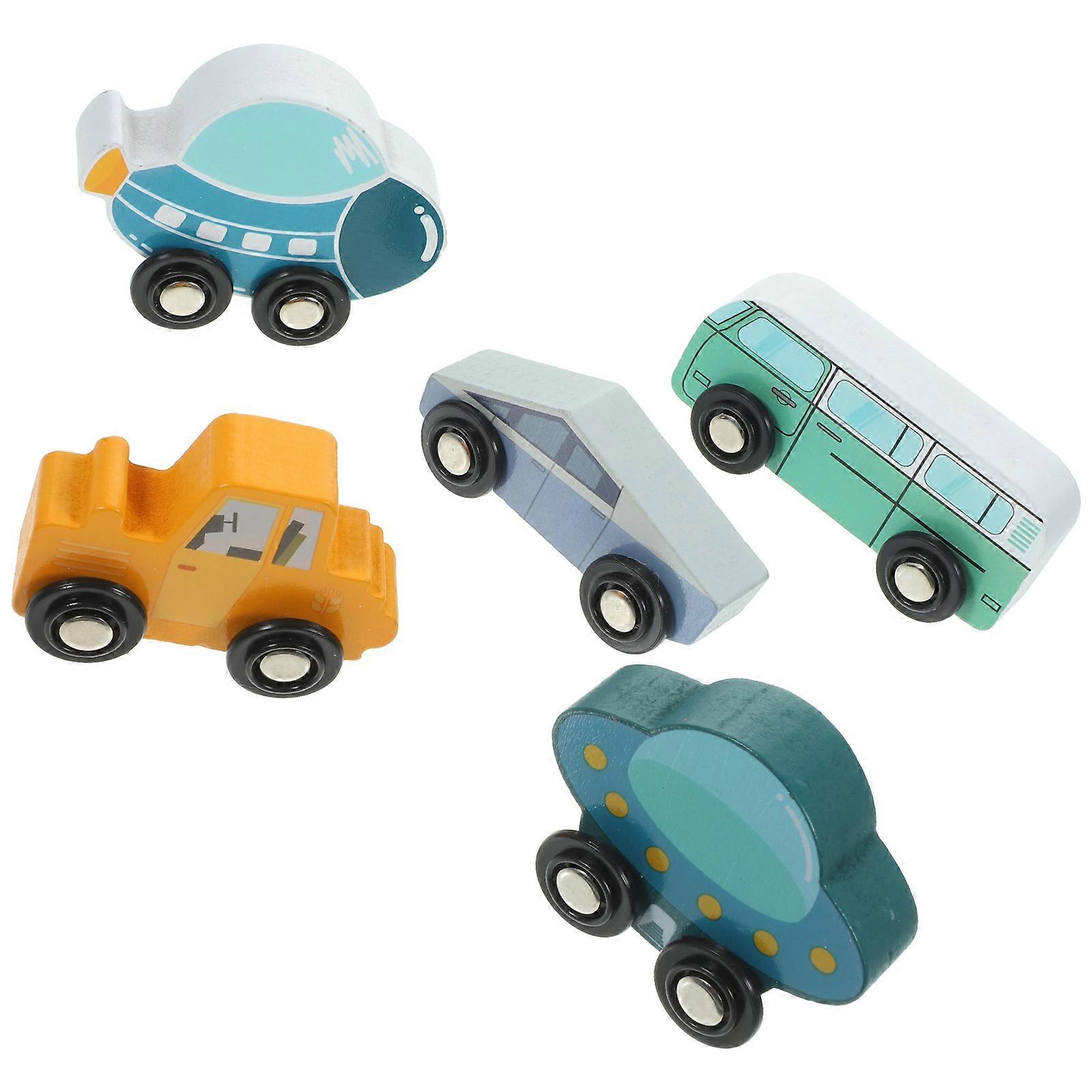 Educational Assorted Color Wooden Train Toy Set for Kids Creative Play with 5 Durable Cars