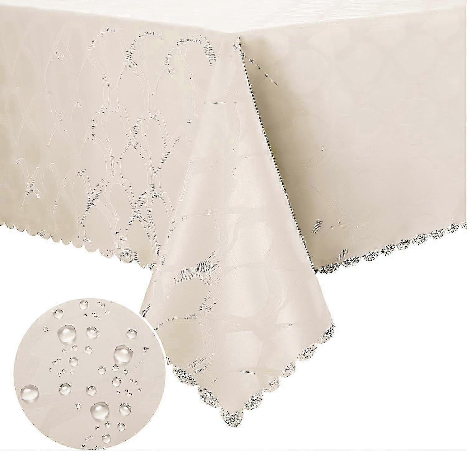 Waterproof and Washable Beige PU Tablecloth 100x160cm with Lotus Effect for Square Tables
