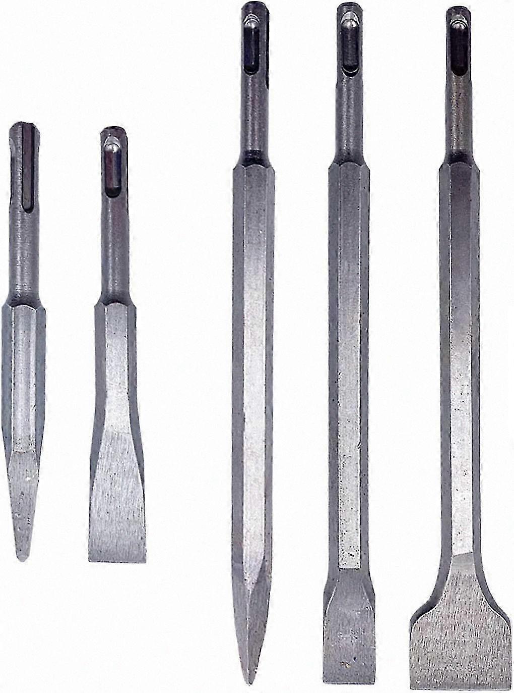 5-Piece Chisel Set for Concrete, Tile, and Wall Breaking, Compatible with Rotary Hammer Drills, Universal Tool Accessory Kit