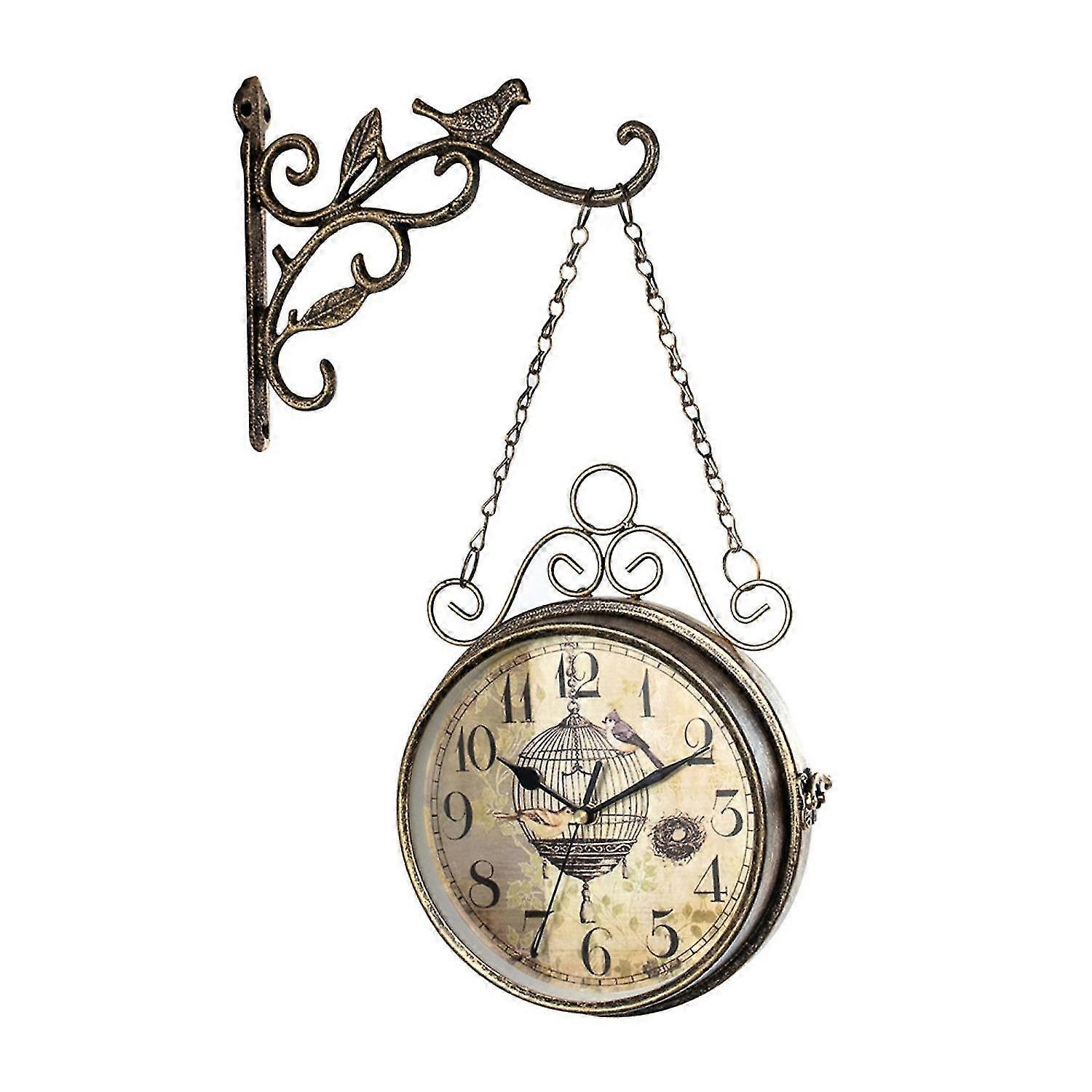 Hanging Clock Vintage Large Numbers Double Sided Antique-Look Wall Station Clock for Outdoor 2025