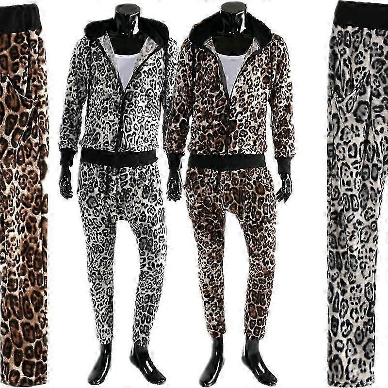 Men's Leopard Print Sweatshirt and Casual Trousers Set