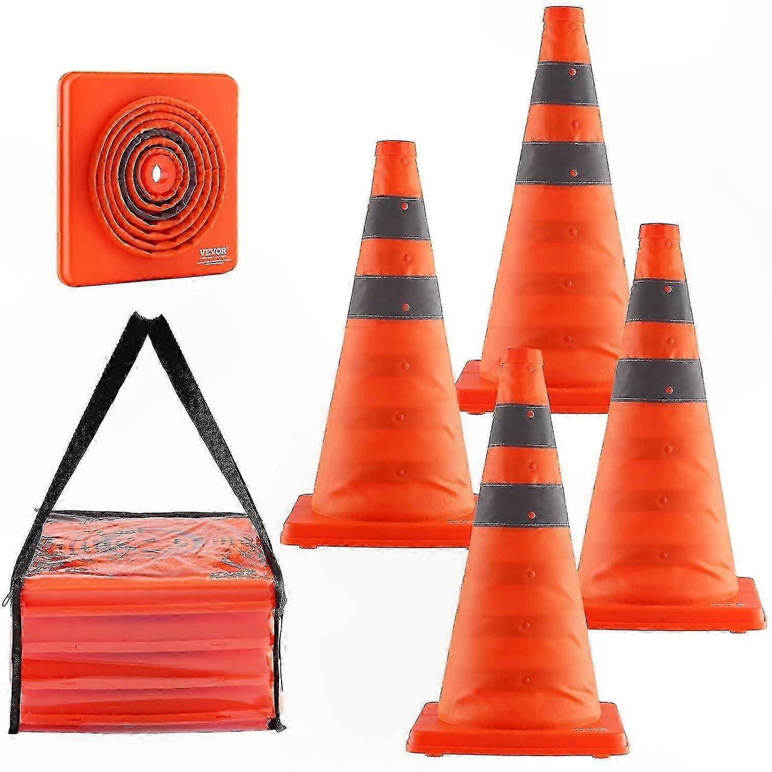 18-Inch Reflective Traffic Cones, 4-Pack Collapsible Safety Cones with Wide Base, Storage Bag for Construction and Road Control