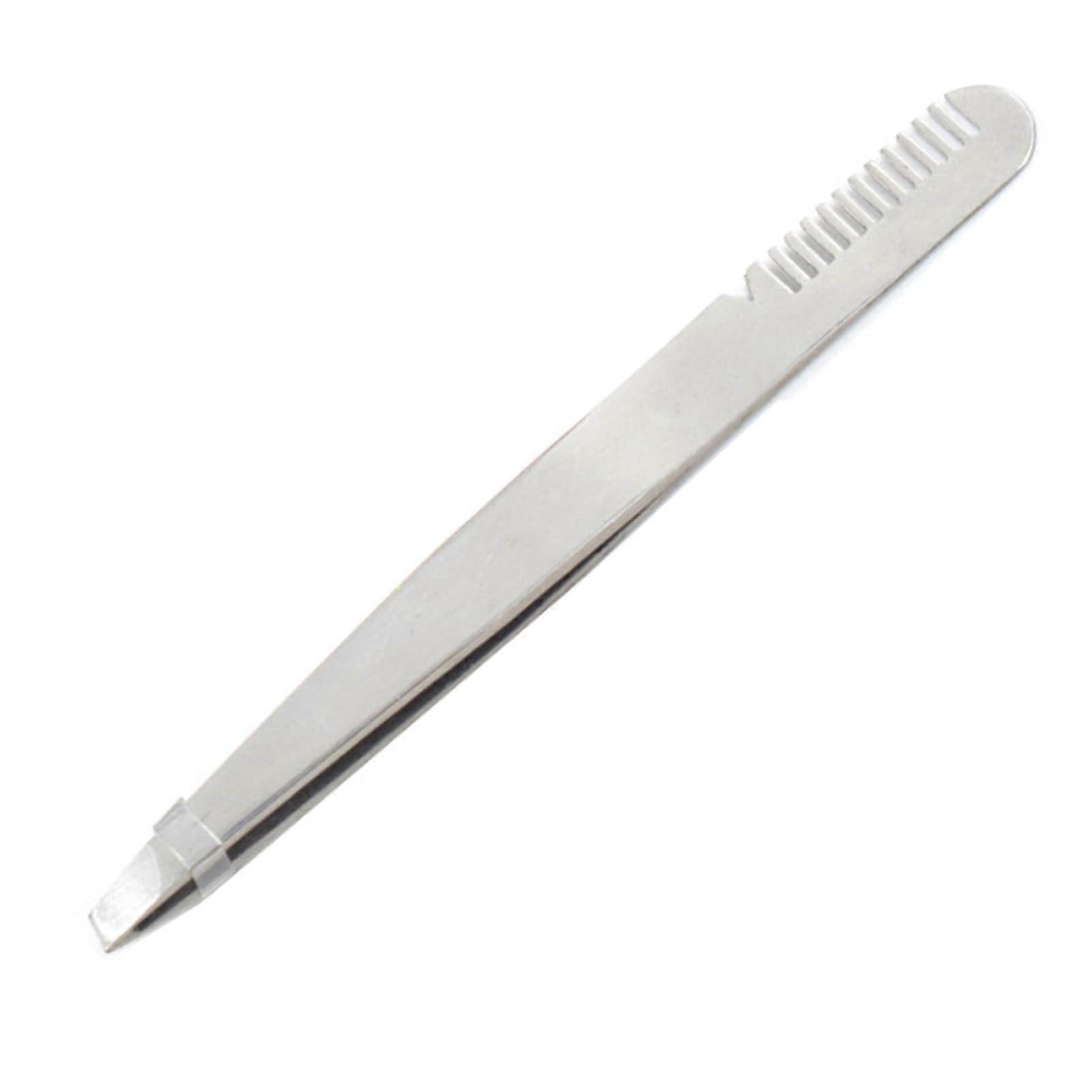 Eyebrow Tweezers with Comb - Stainless Steel Ergonomic Precision Tweezers with Beveled Tip and Comb for Perfect Brows (Silver)