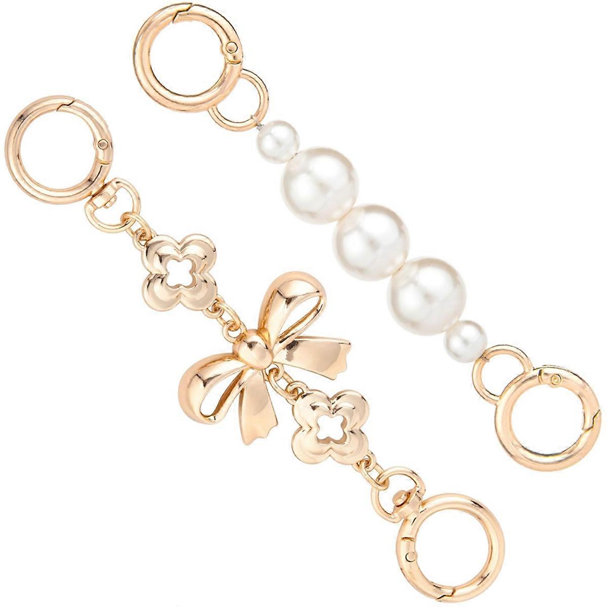 2 Pcs Gold Bow Bag Extender Chain, Metal Pearl Extender Chains, Bow Pattern Purse Strap Replacement,for Purses, Bags