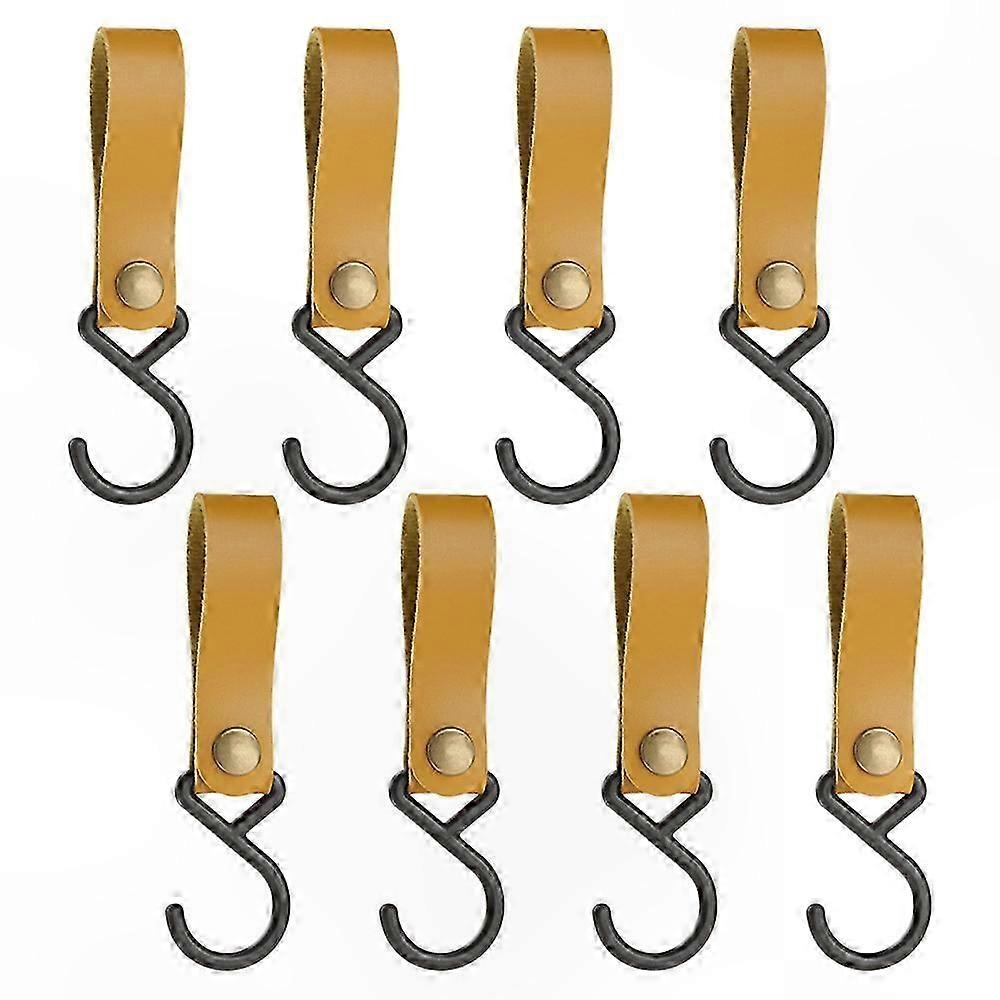 8-Piece Leather S-Hooks with Metal Hanging Hooks for Camping and Strollers