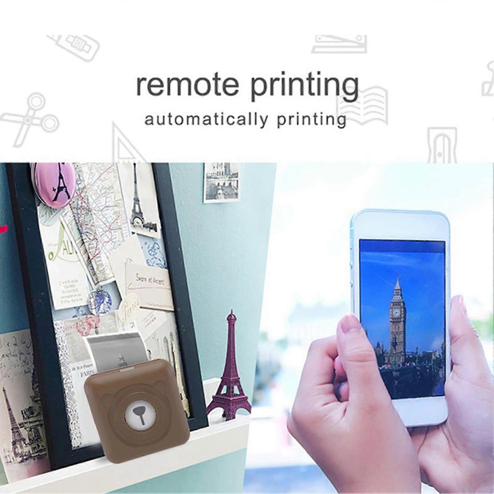 Cute Bear Cartoon Pocket Mini Printer Portable Brown Lithium Battery