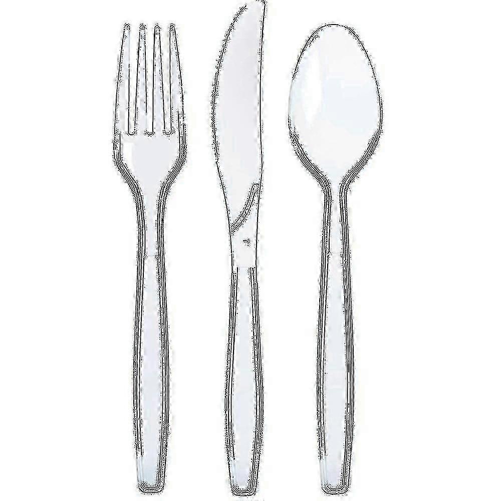 Ensemble d’argenterie en plastique transparent de 300 pièces - Ensemble de couverts jetables avec fourchettes, cuillères et couteaux - Ensemble de couverts en vrac robuste