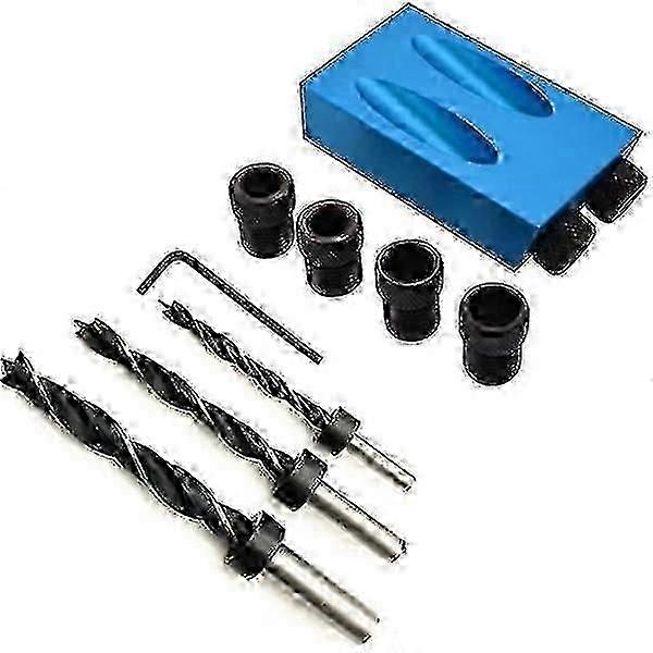 孔标记工具，6/8/10mm 口袋孔夹具套件 角度钻孔导向套装 钻孔工具夹具 钻头套装 DIY 木工工具（14 件/套：）_ZKD22