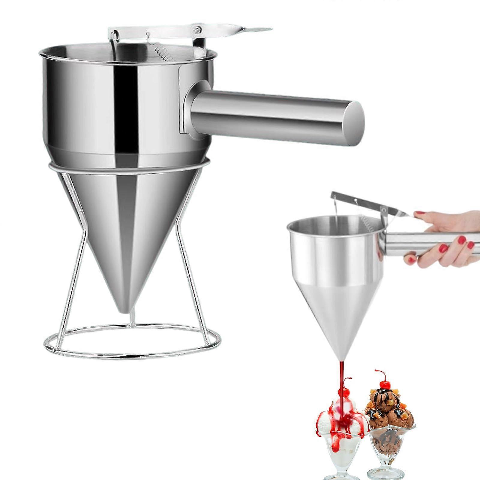 Stainless Steel Funnel Pancake Batter Dispenser Piston 1.2 L Capacity With Handle And Rack Cupcake Batter Dispenser