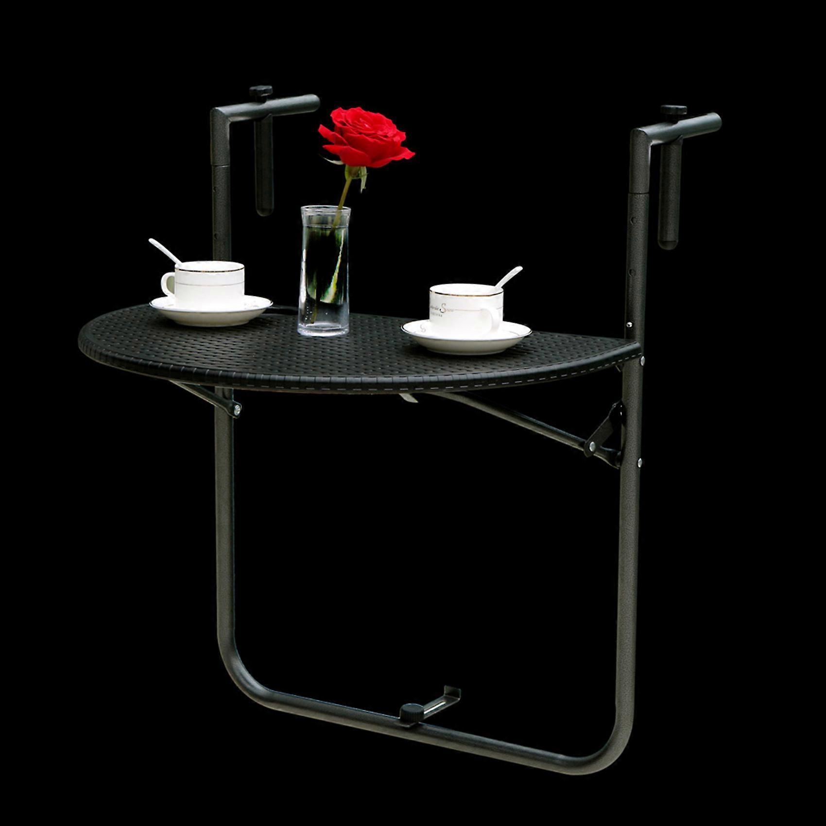 Adjustable Folding Balcony Deck Table 70-83cm Black Rattan