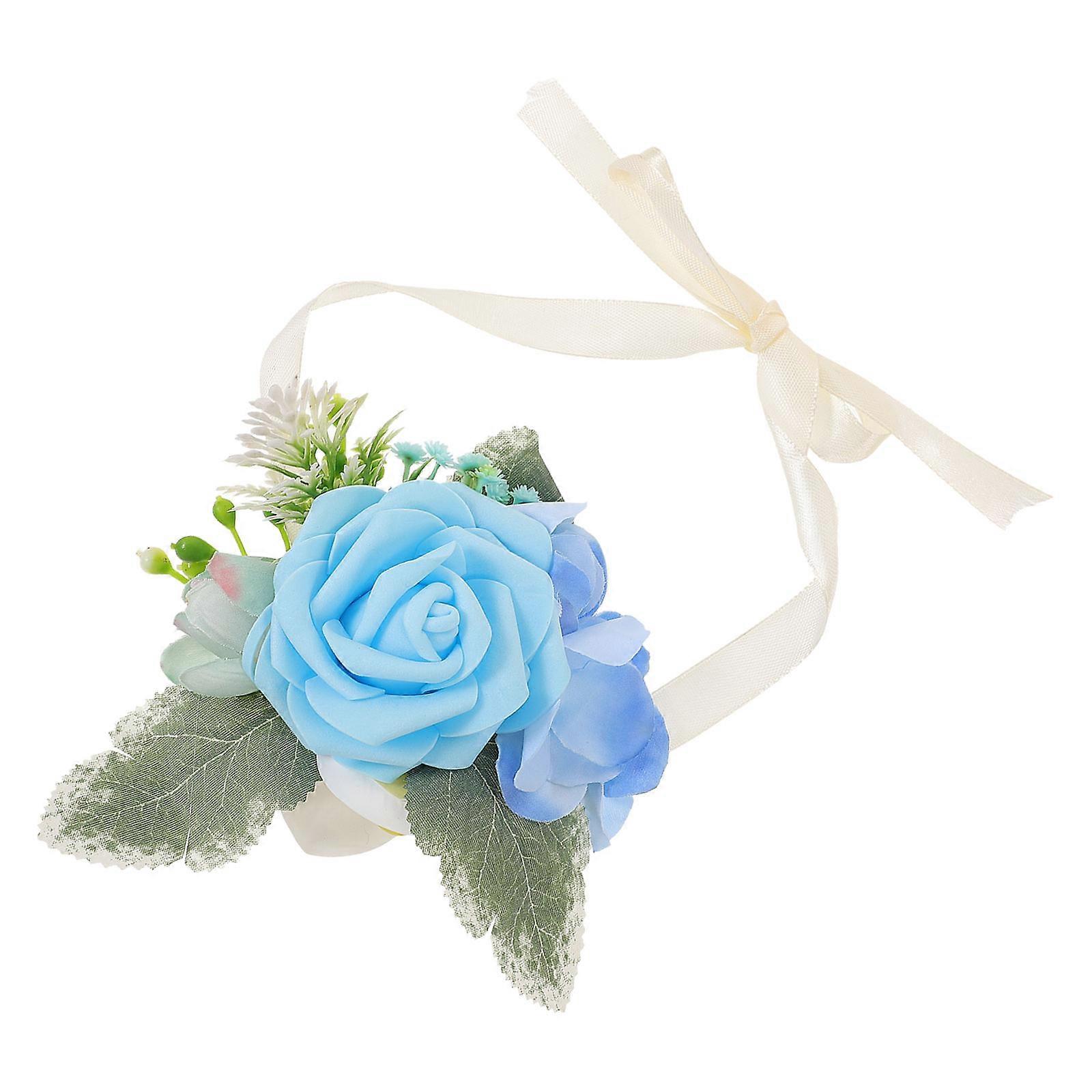 Wedding Bride Wrist Corsage for Party Use 2Pcs Sky- Flower Band