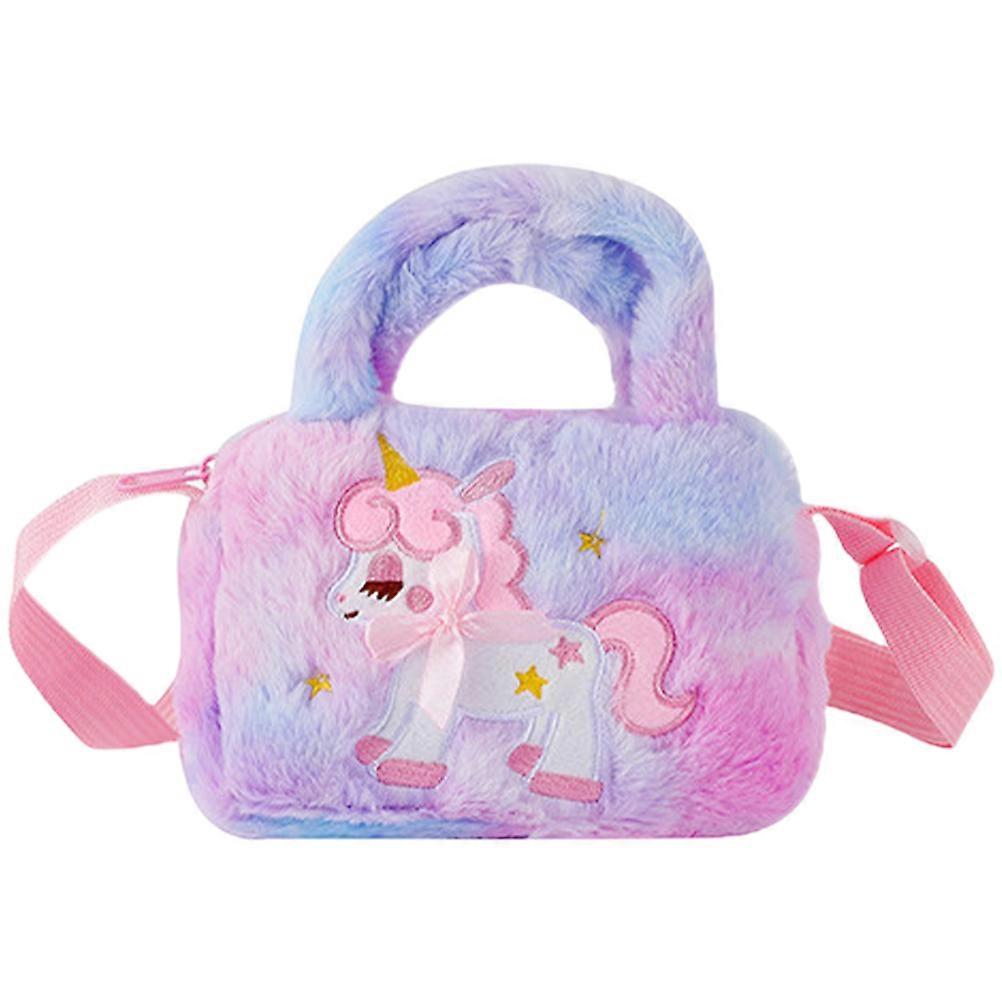 Decorative Plush Shoulder Bag for Kids Including 5Pcs Unicorn Pouches