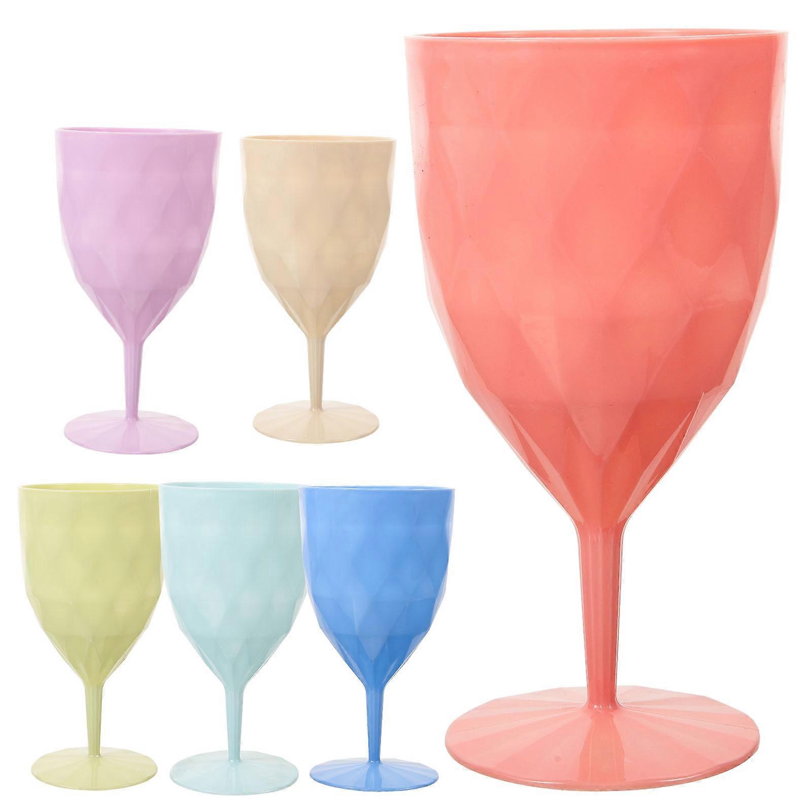 Party Plastic Cups Stemmed Goblet Banquet Assorted Color Plastic for Table Decoration 6Pcs
