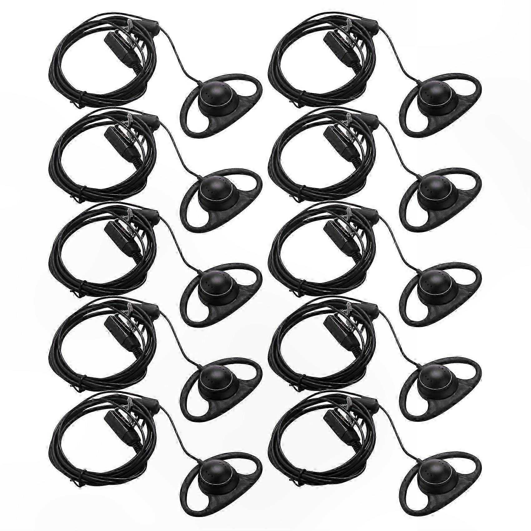 10-Pack D-Shape 2-Pin PTT Headsets with Microphone for Two-Way Radios