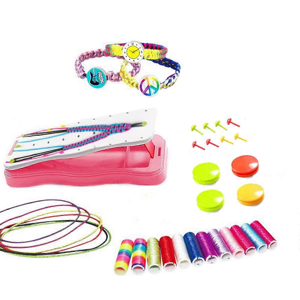 DIY Hand Rope Braider Set, Friendship Bracelets Rope Kit, Pink