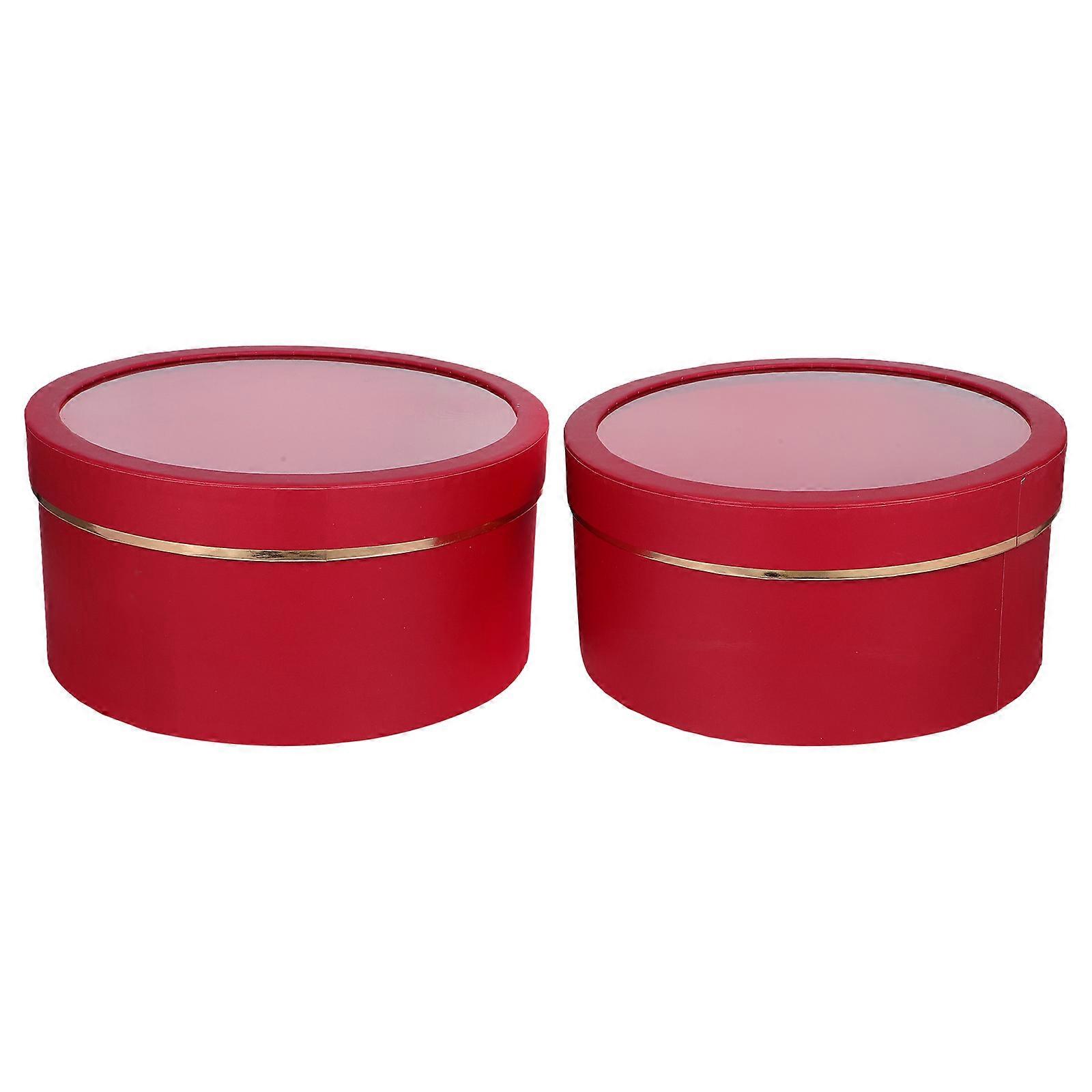 Flower Box for Storage Round Floral Present Packaging 4Pcs Valentine's Day Red