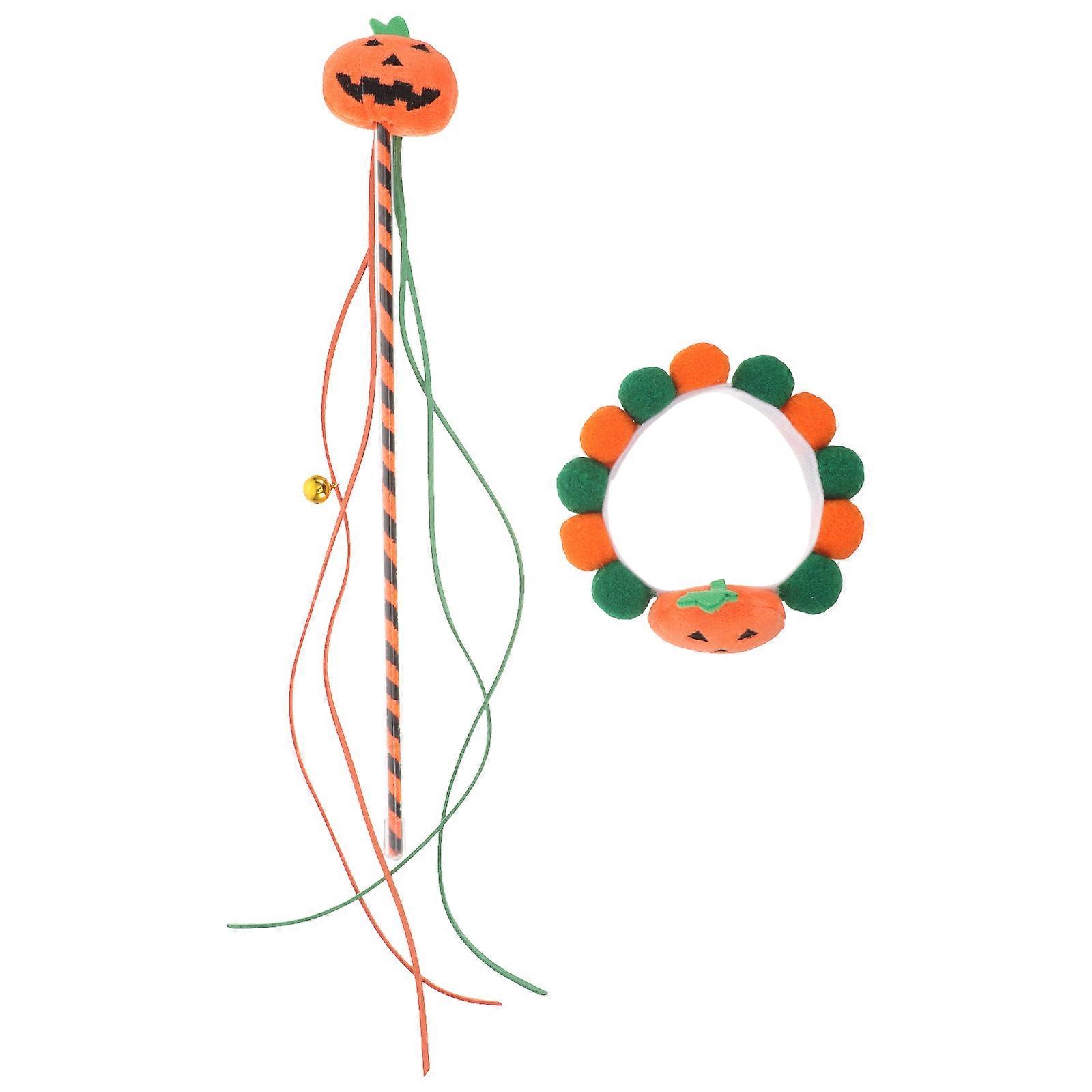 Halloween Pumpkin Cat Collar Plush for Pet Interactive Teasing 2Sets