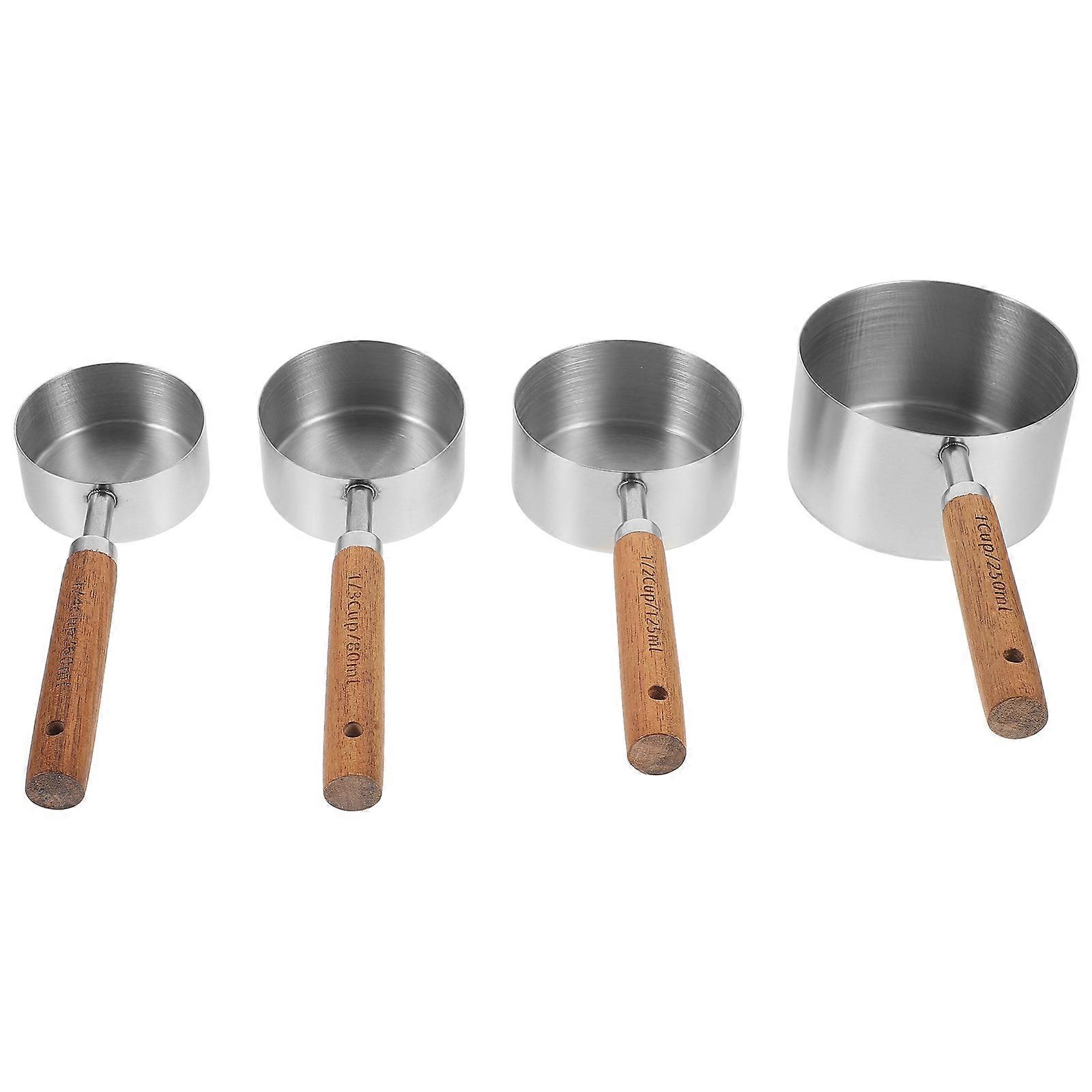 Accurate Measuring Kitchen Measuring Cups Set 1 Set Wooden Handle Suitable For Baking Cooking Silver