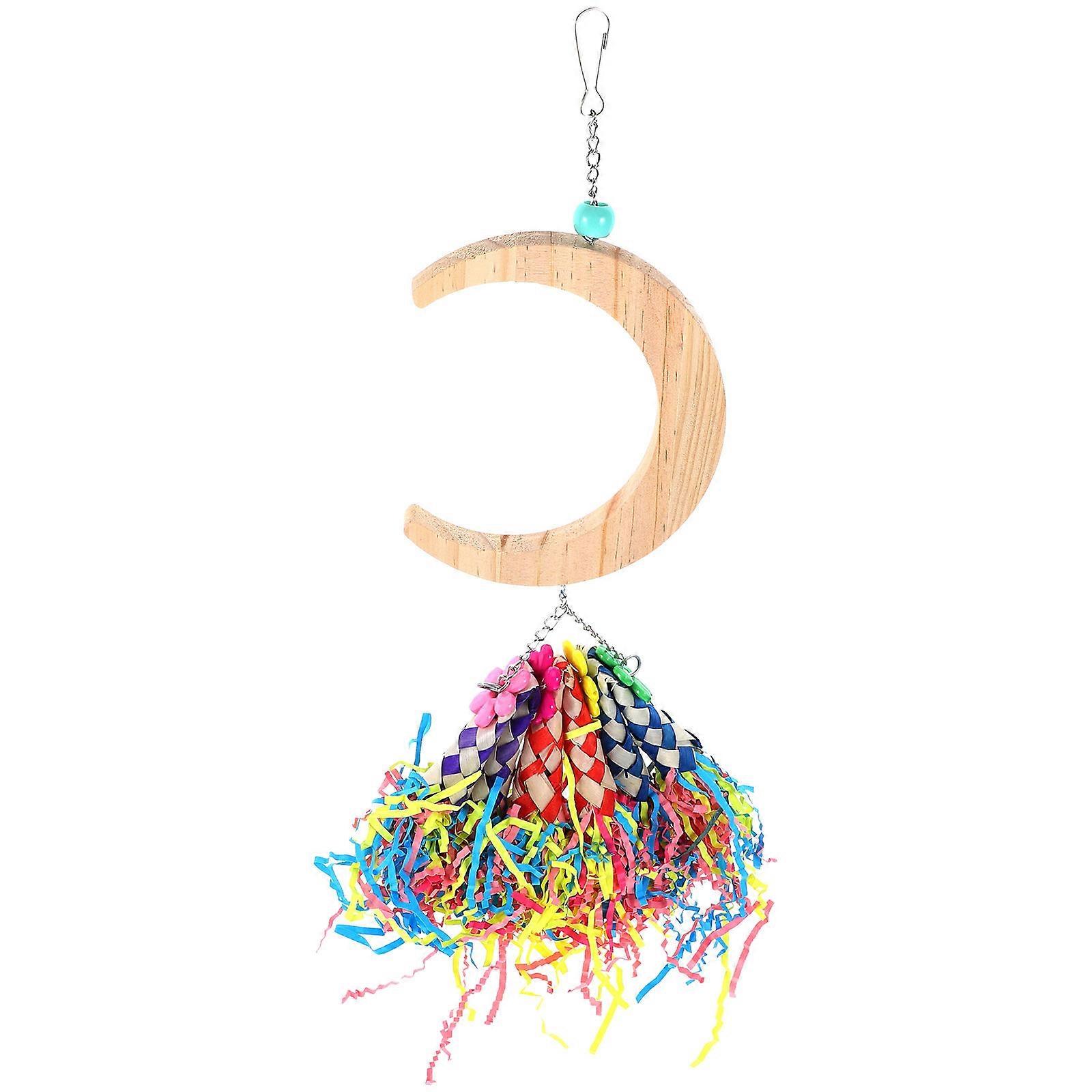 Wood Parrot Toy Moon Shaped Simple Style Coordination Development Pet Owners 1 Set