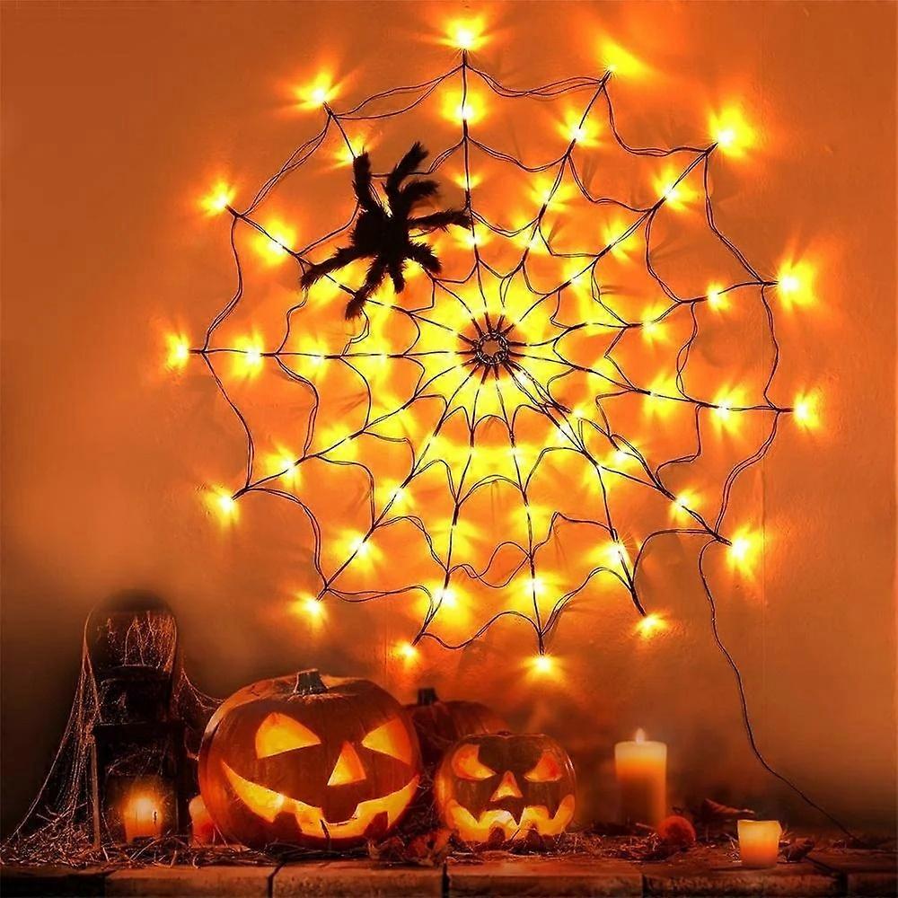 Lampe d'Halloween 70 LED en forme de toile d'araignée avec boîtier à piles, 8 modes, ambiance festive, sans araignée