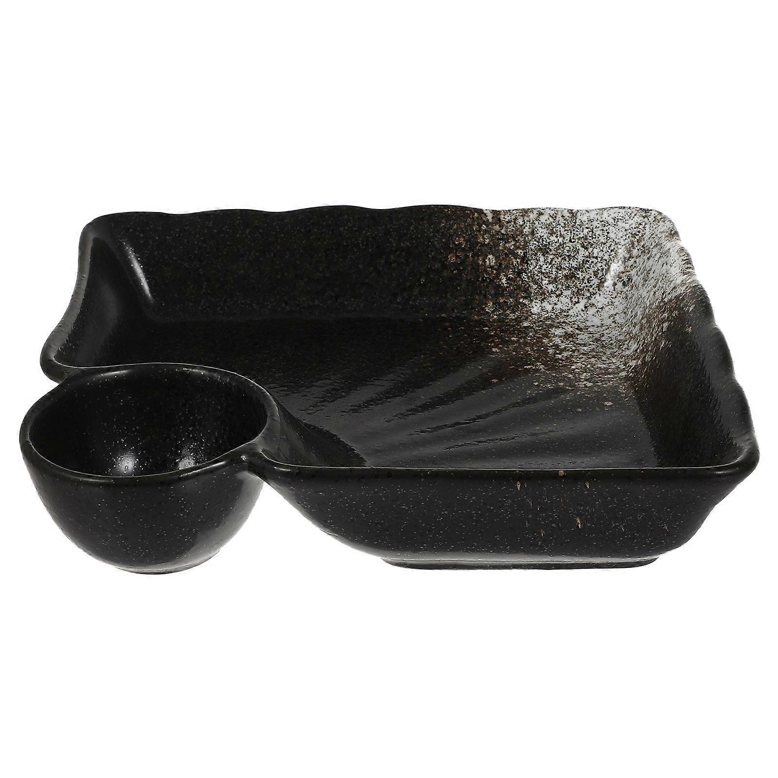 Japanese Dumpling Dish Ceramic Serving for 3Pcs Black Dumpling Plates