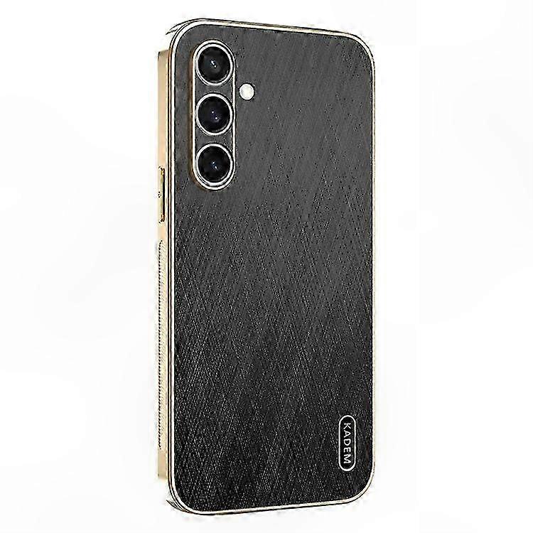 Silk Texture Electroplated Phone Case for Galaxy S24 FE, Dual Layer PU TPU Back Cover