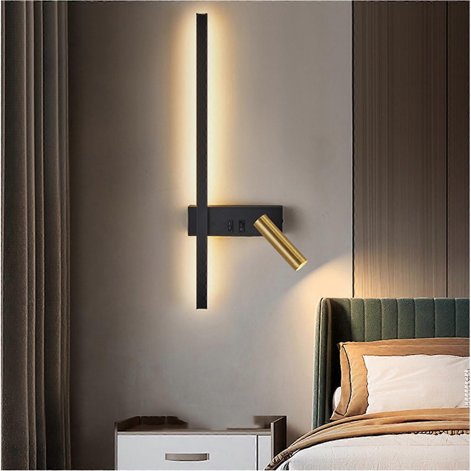 Wall Sconces LED Rotating Spotlights Bedside Lamp Reading Light Strip Wall Lights Black