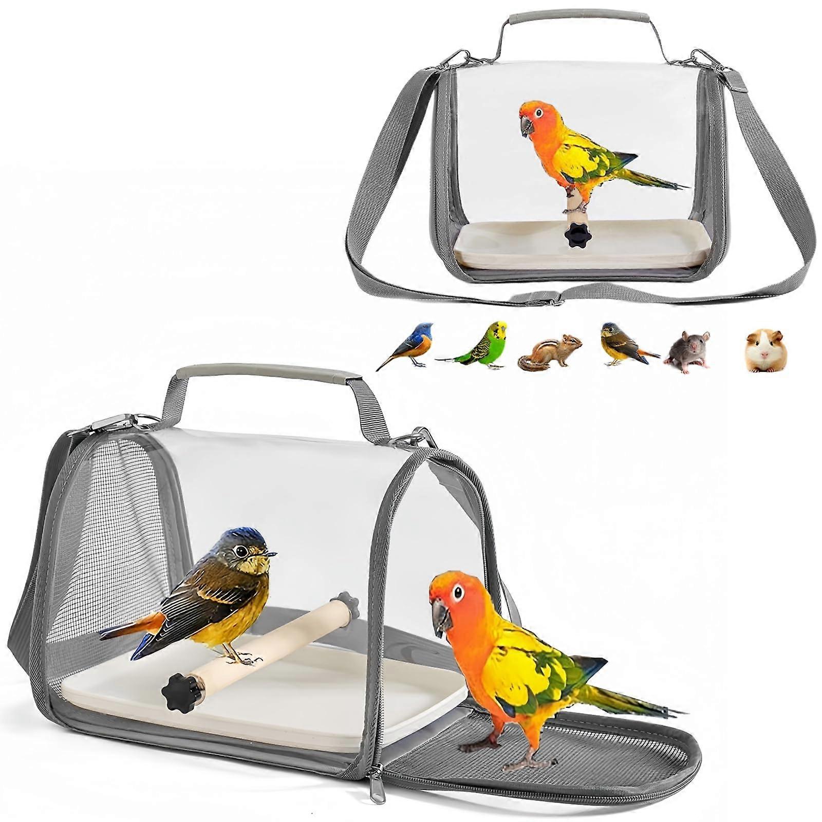 Portable Small Bird Travel Cage Carrier with Standing Perch, Comfortable Mat and Tray, Convenient Go Out Solution for Various Birds and Lizard