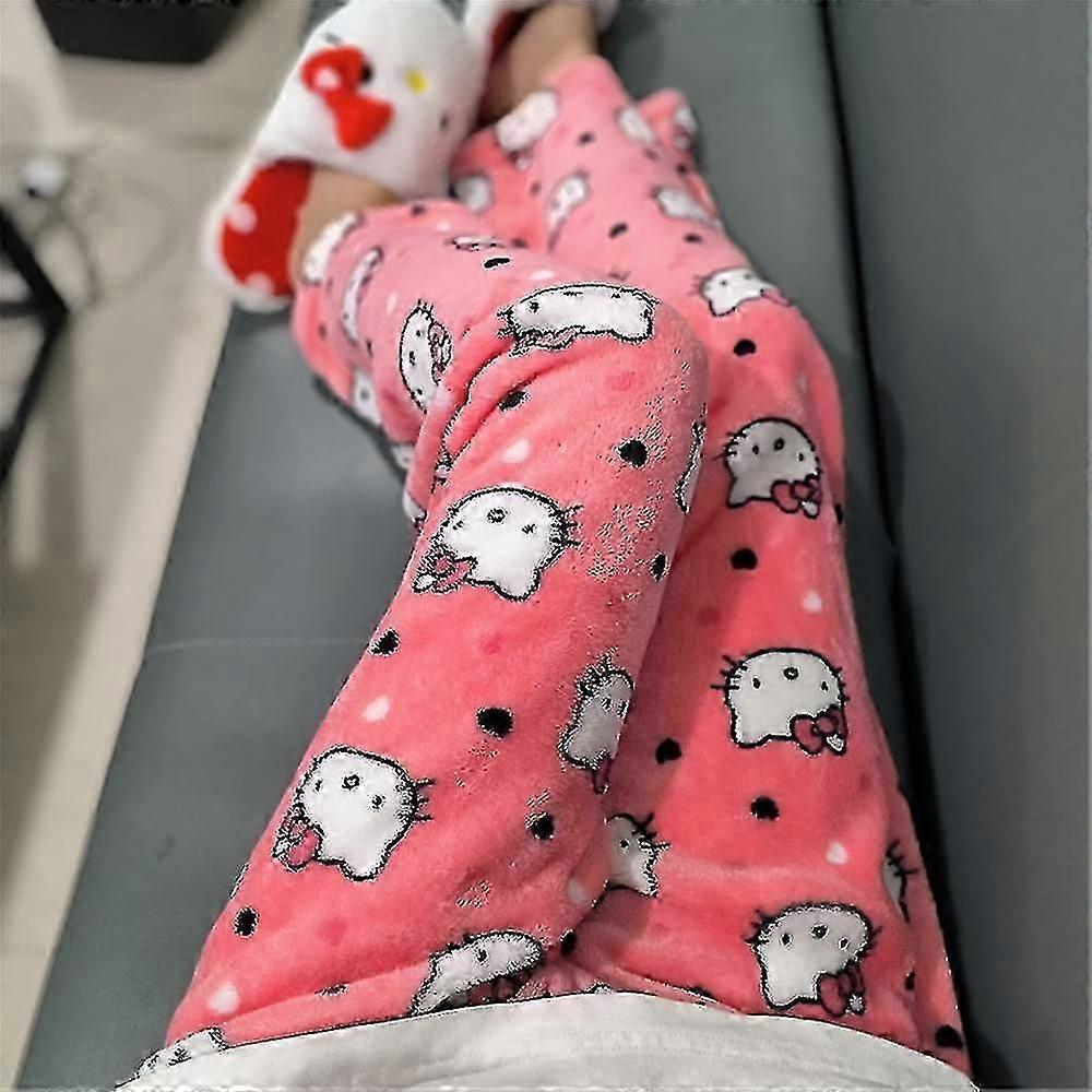 Halloween Sanrio Hello Kitty Piżama Spodnie Unisex Jesień Zima Ciepła flanelowa Bielizna nocna Modna dynia Y2k Kreskówka Ubrania domowe