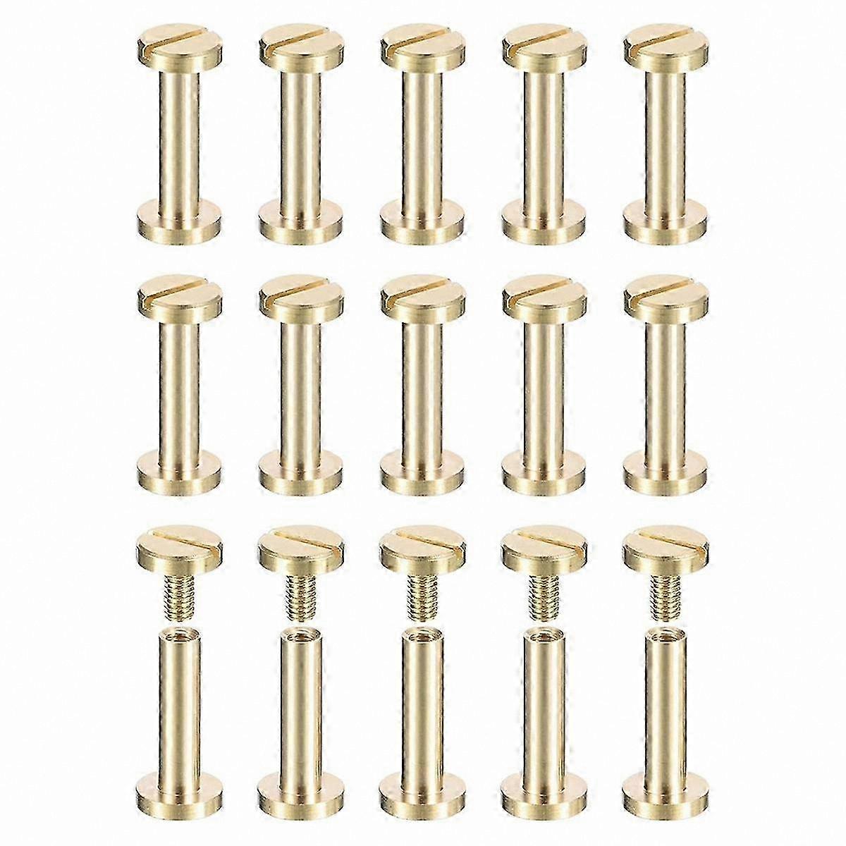 30Pack Brass Chicago Screws, 15x8mm Flat Head Binding Post Fasteners for DIY Projects