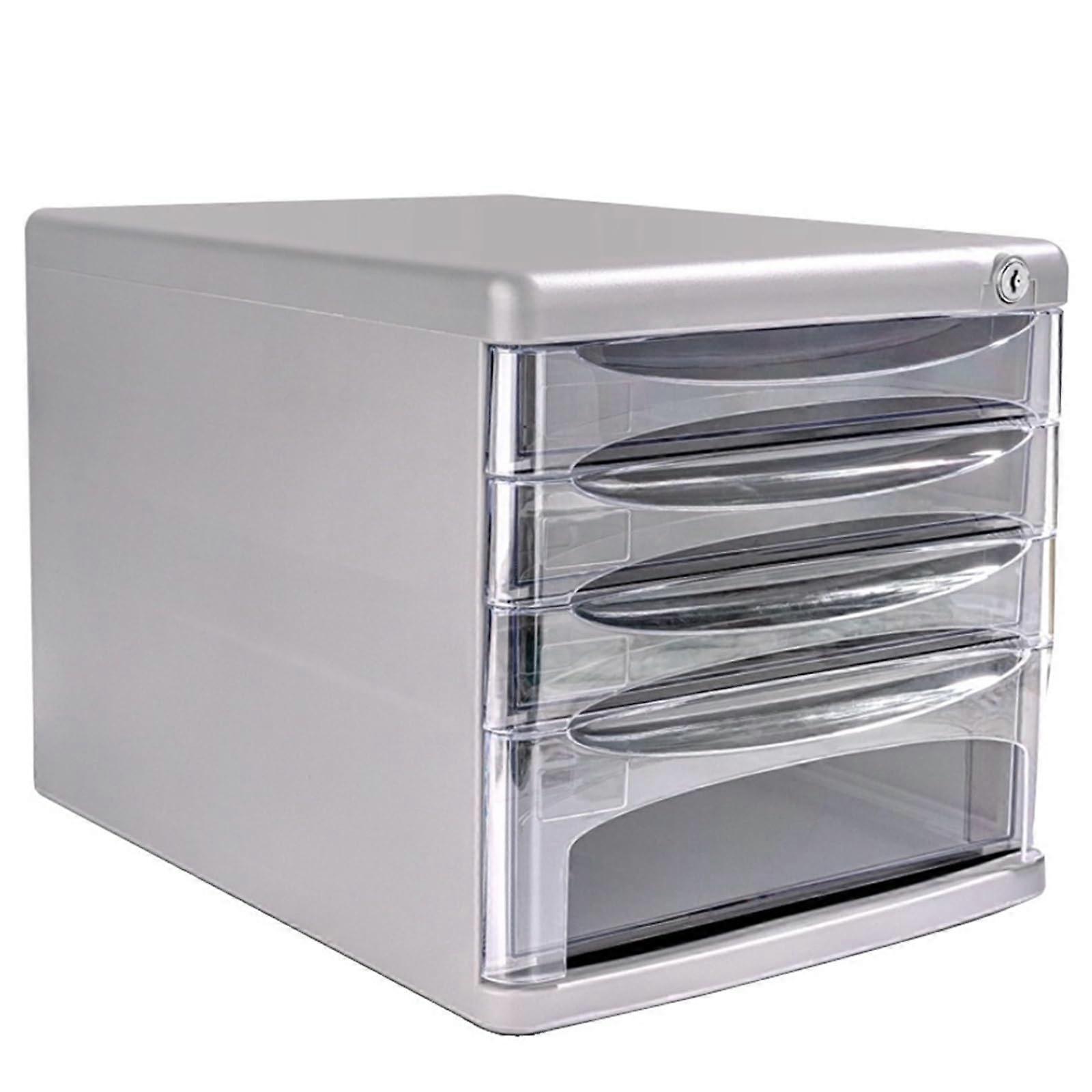 Locking 4Drawer Desktop File Organizer Plastic Storage Cabinet A4 Letter Files 36x27x26cm
