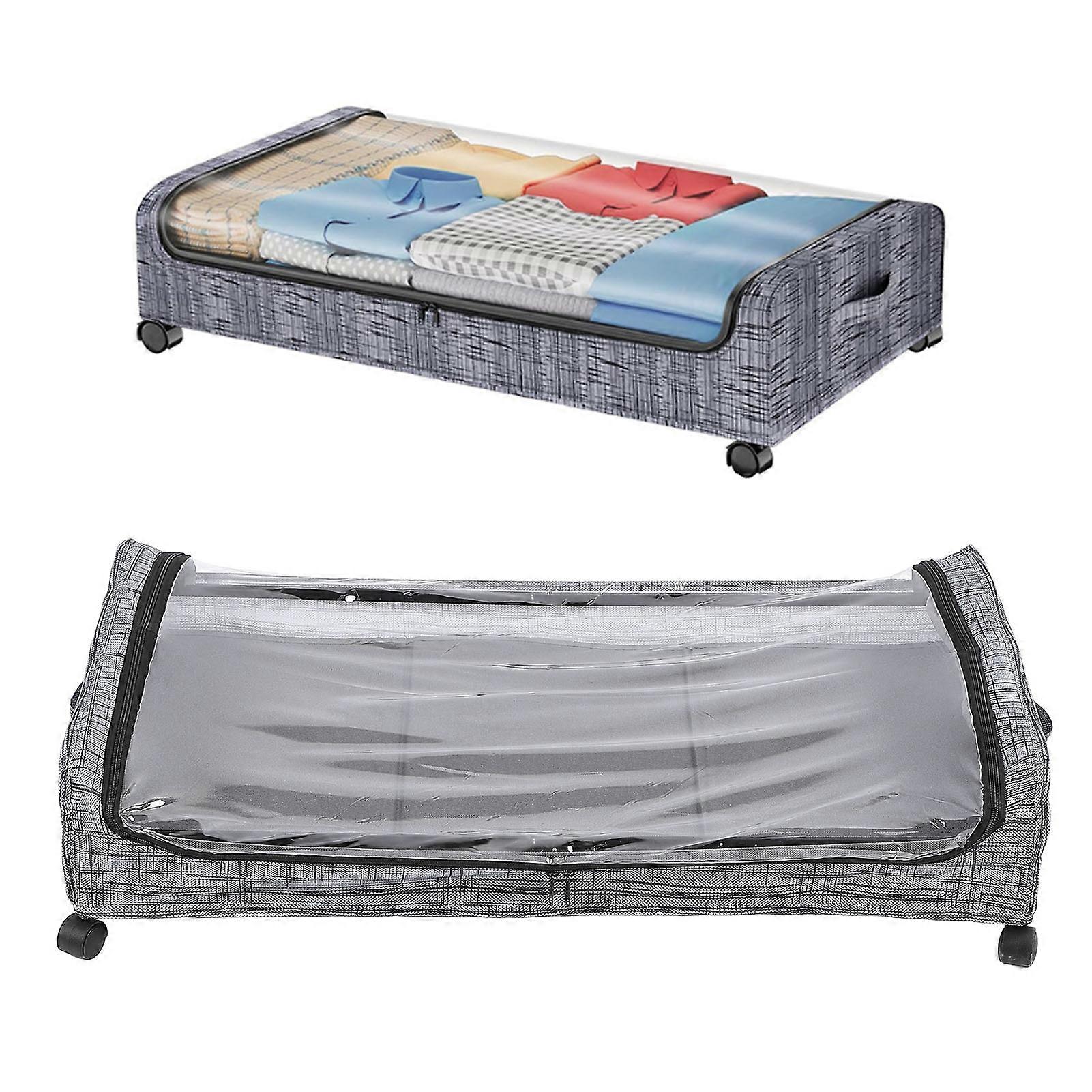 Under Bed Storage Container Large Capacity Carbon Steel and Oxford Cloth Rolling Under Bed Drawer with 4 Wheels Striped Pattern 