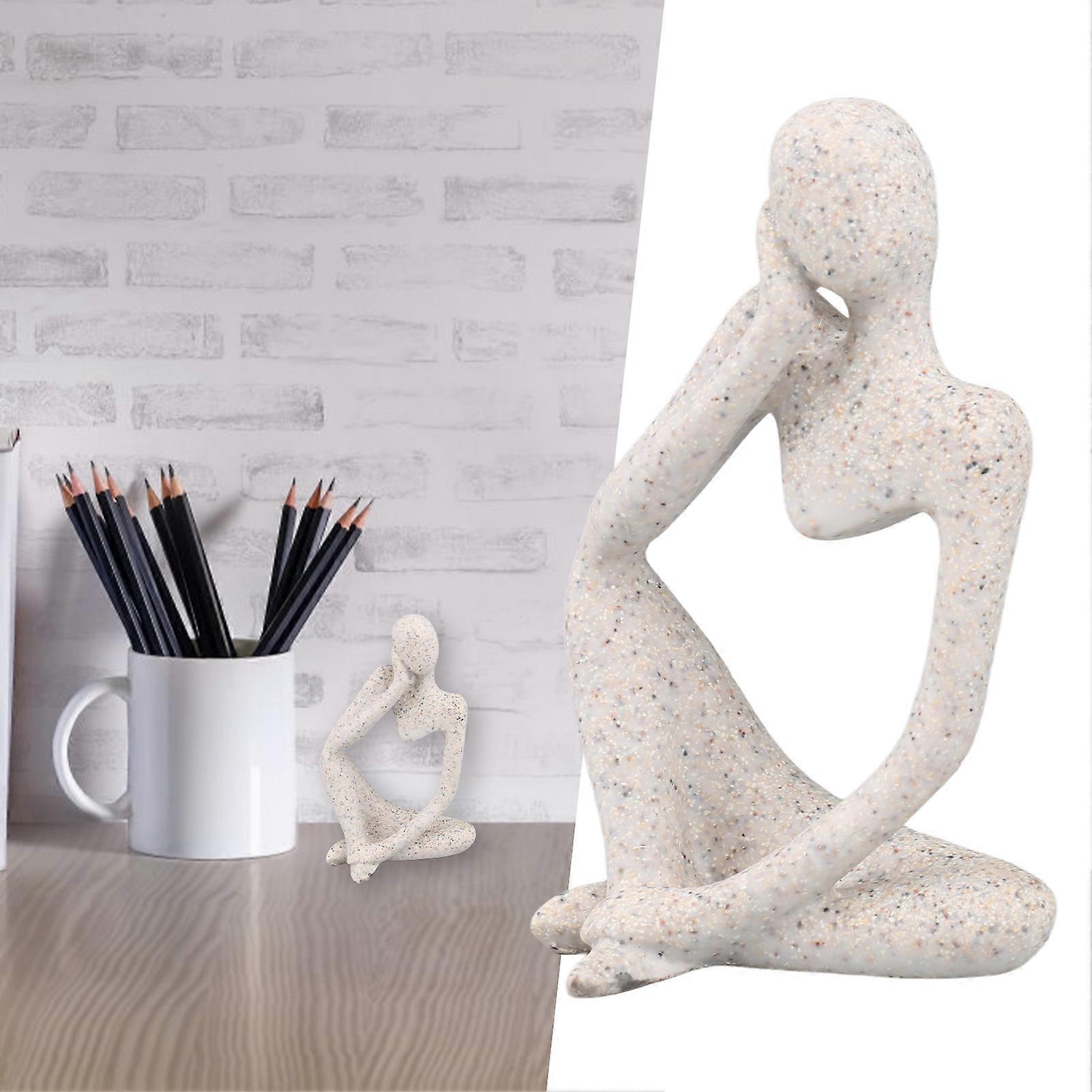 Resin Thinker Statue Abstract Thinker Figure Thinker Style Decoration for Living Room Office Book Shelf Sandstone Right 