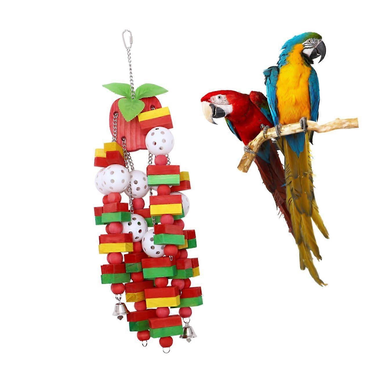 Parrot Chewing Toy Wooden Blocks Hanging Bite Toy Apple Shape Design For Small Parrots Conures Parakeets