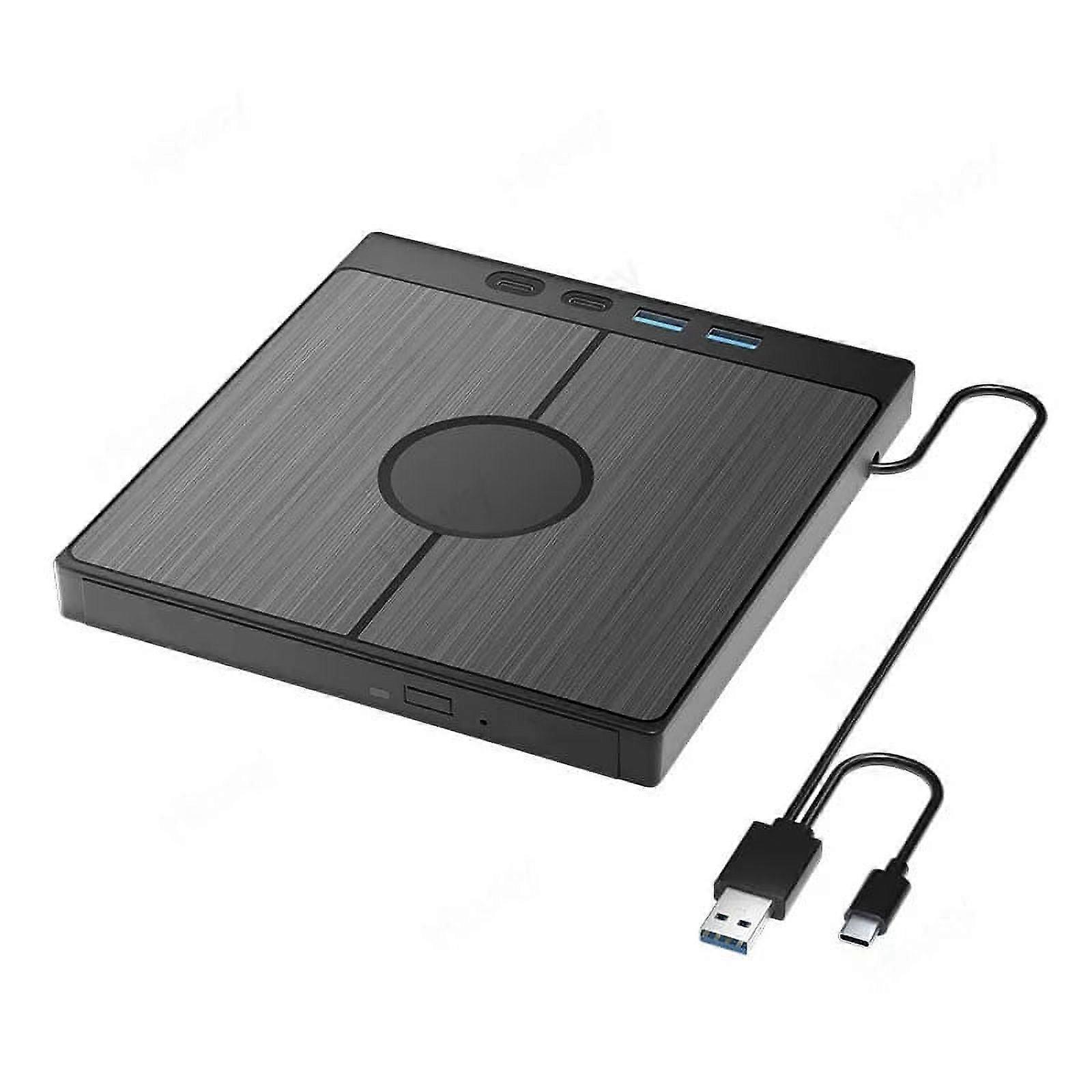 jixopn 7 in 1 External CD/DVD Drive with 2 USB/Type-C, USB 3.0 Burner, 1 TF/SD Slot, compatible with Laptop Desktop PC