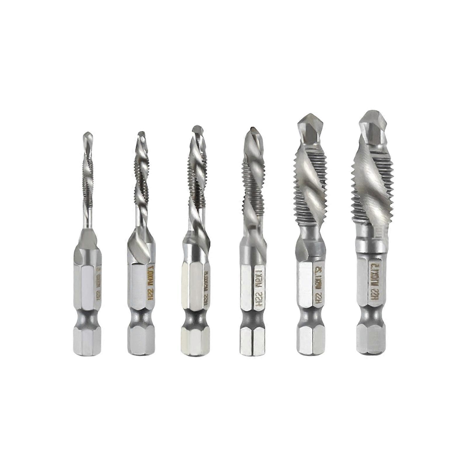 1/4 Hexagonal Shank Spirals Tap Drill Bit Screw Thread Tap For Metalworking High Speed Steel Construction  silver