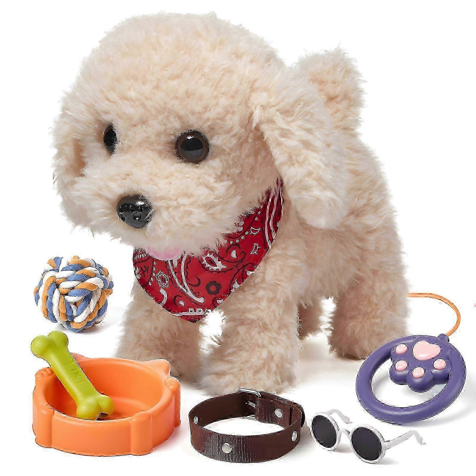 TUMAMA 7Pcs Plush Dog Toys Walking Barking Wagging Electronic Interactive Stuffed Puppy with Collar and Accessories Dog Leash/Voice/Touch Control