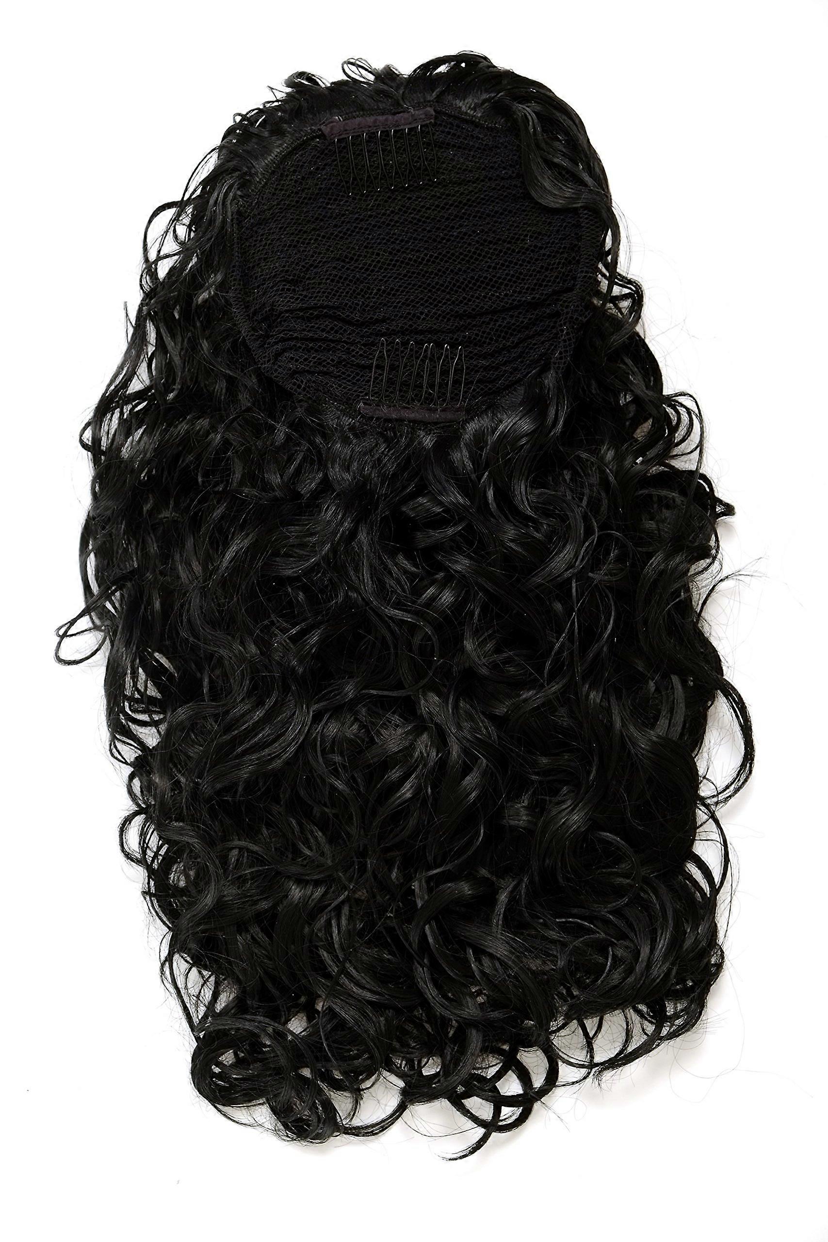 NC0021 Hairpiece Ponytail With 2 Comb Clips Elastic Drawstring Long Full Curls Voluminous Black 18 Inch