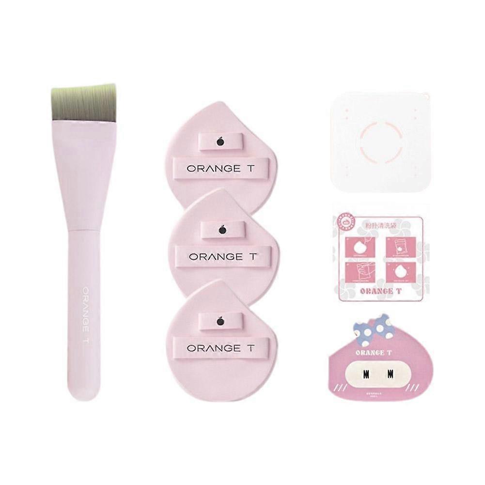 Dual Belt Powder Puff Set with Foundation Brush and Mixing Paper for Seamless Water-Based Makeup Application