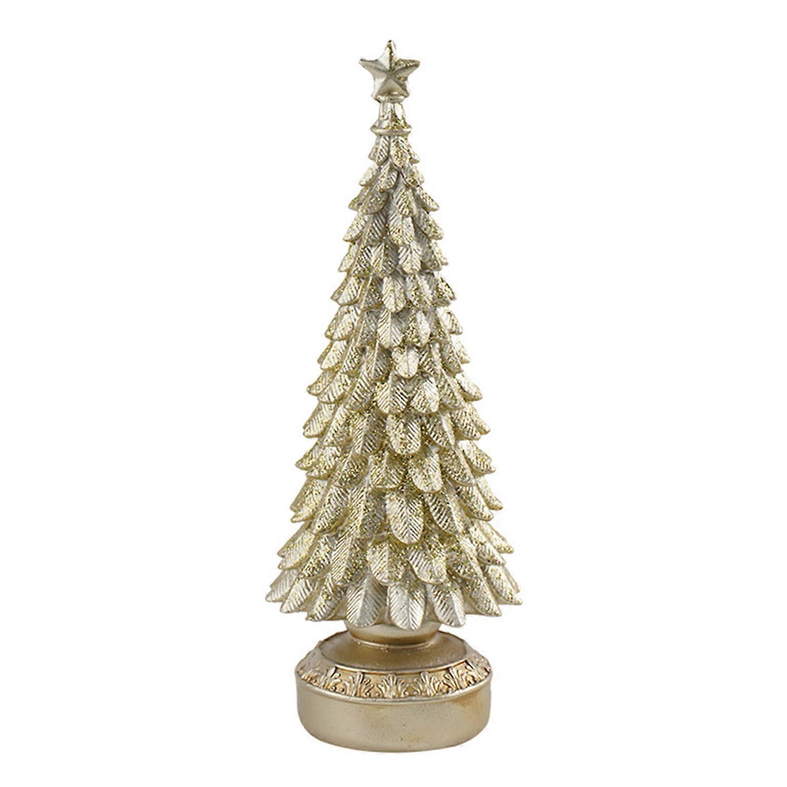 Miniature Christmas Tree Ornament Tiny Resin Holiday Tree Table Decoration For Mantels Dining Table Holiday Centerpieces  Light golden