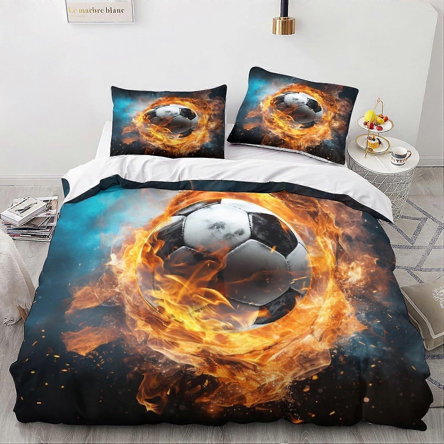 LikeEj Futebol bola edredom capa 3D futebol impresso colcha de cama esporte edredom capa com zíper fechamento macio microfibra dupla