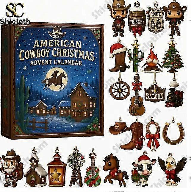 Advent Calendar for Christmas with Western Cowboy Pendant and Blind Box