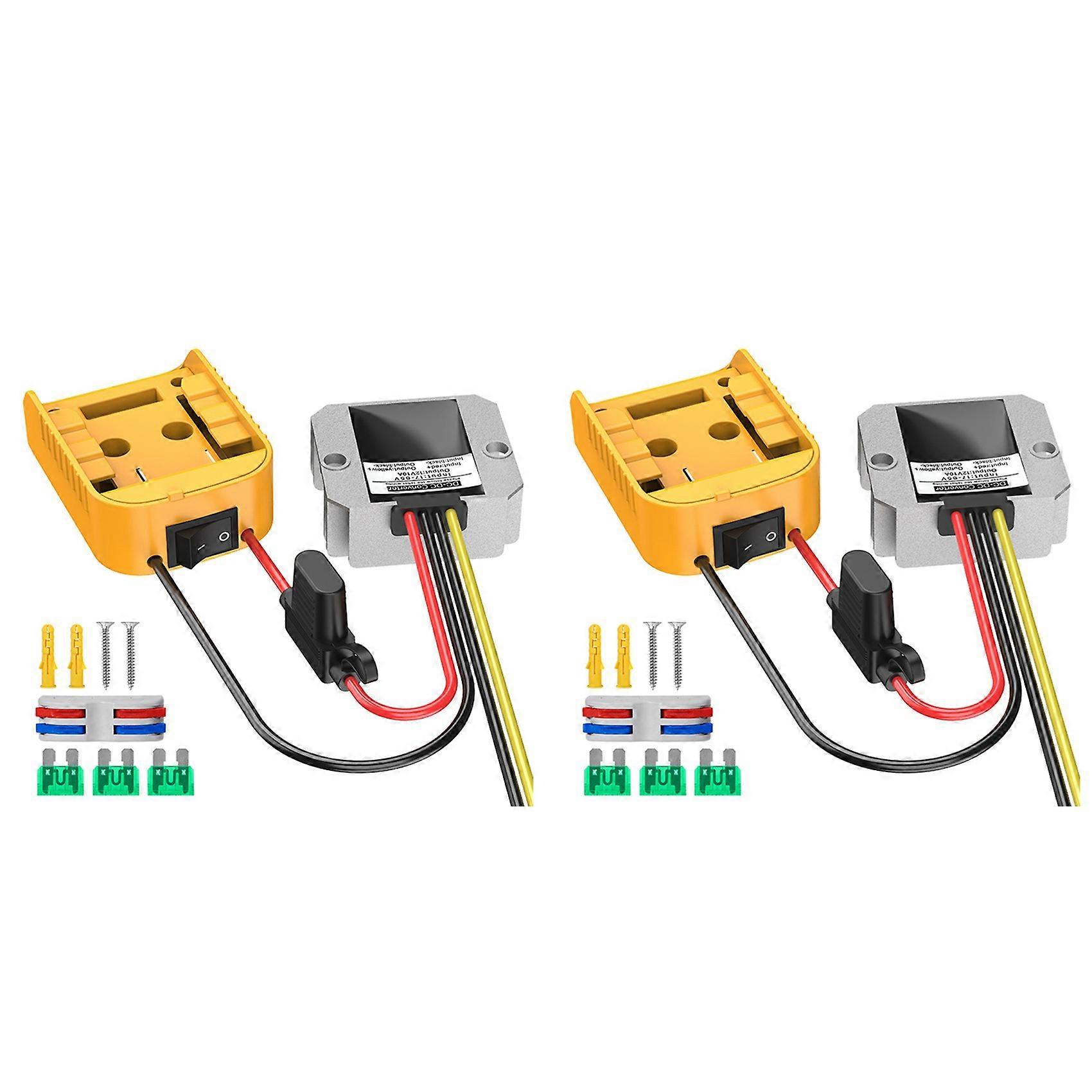 2X for DeWalt DCB Series 18V/20V Lithium Battery Adapter + DC-DC Step-Down Device(12v,10A,120W)with Fuse
