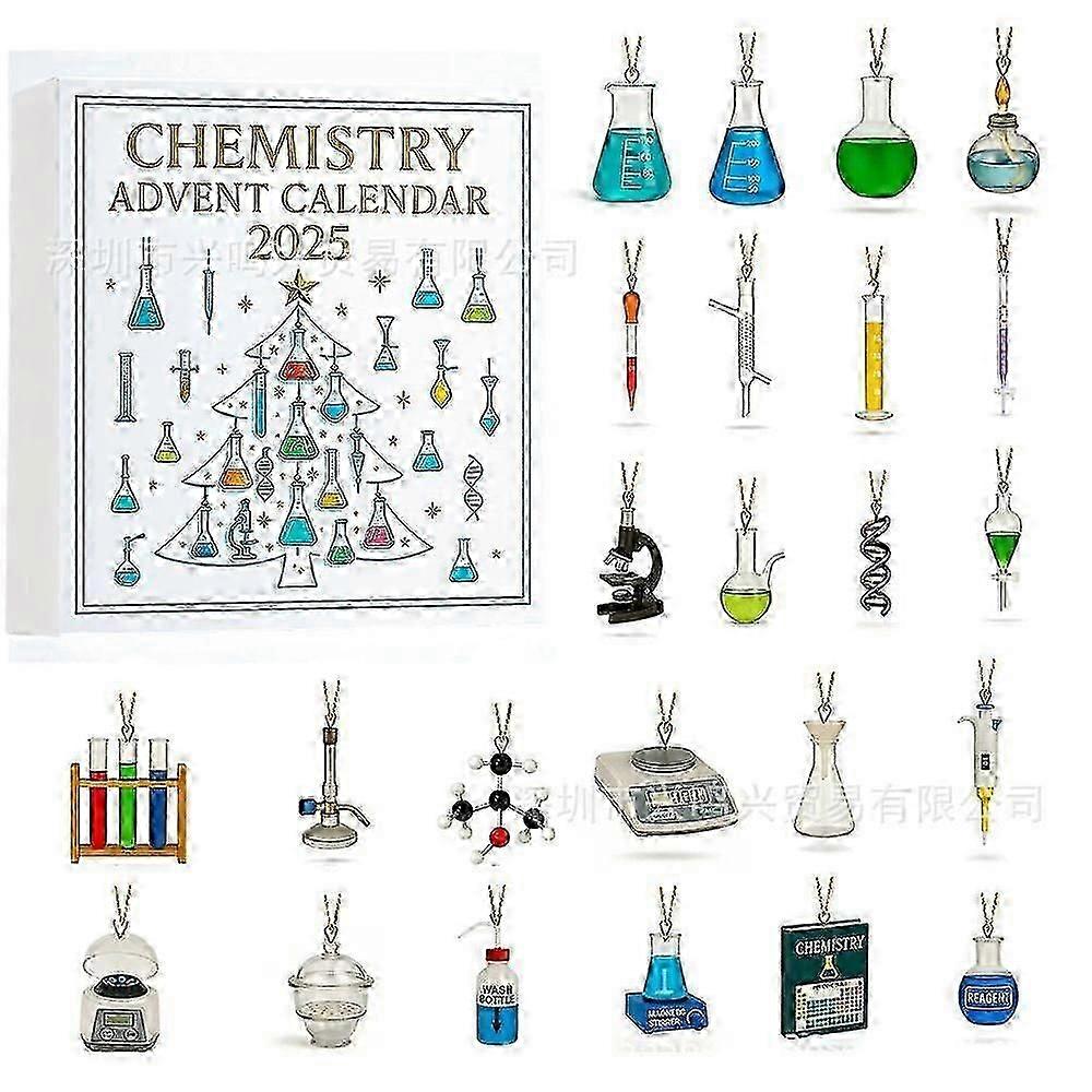 Chemistry Advent Calendars 2025, 24 Days Christmas Countdown Calendar with Experiments Chemistry Set, 2D Acrylic Science Themed Hanging Pendants, for 