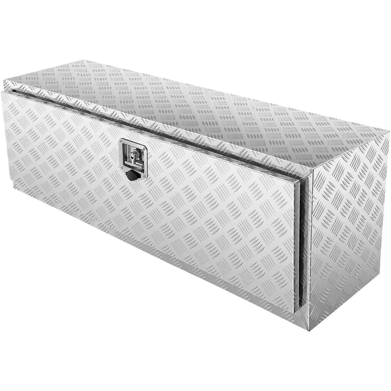 Underbody Truck Box, Heavy Duty Aluminum Diamond Plate Tool Box with Lock and Keys, Waterproof Trailer Storage Box with T-Handle Latch