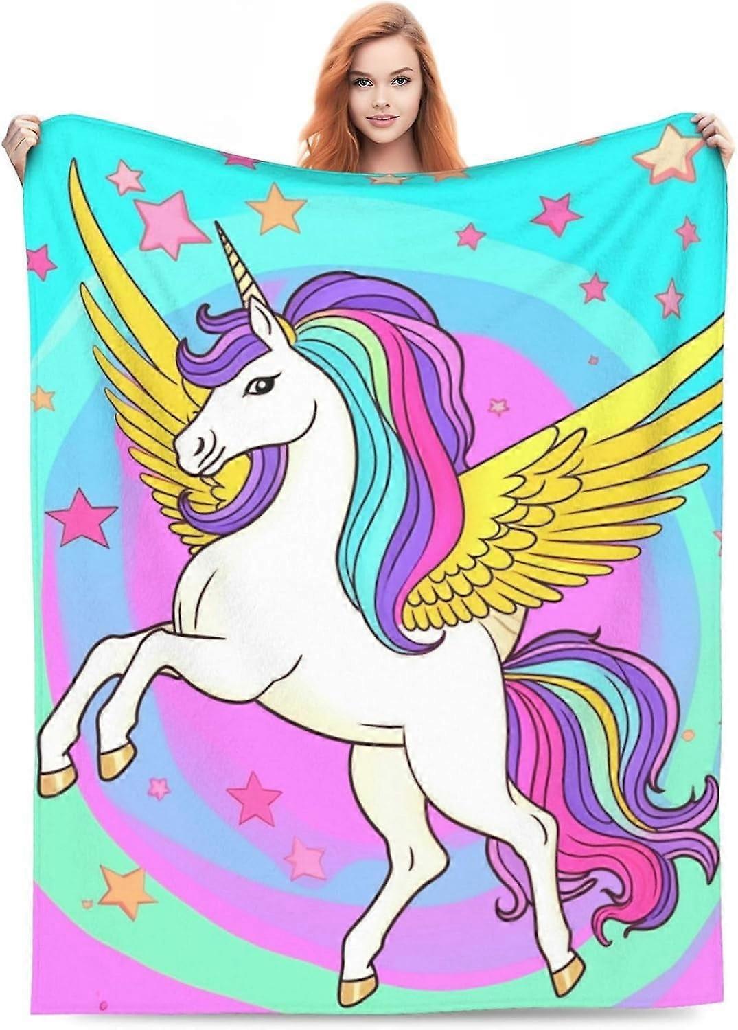 Cute Unicorn Wings Blanket for Grils Pattern Print Flannel Throw Blankets for Home Couch Bed Sofa Soft Fuzzy Lightweight Decor Gifts 60x50 Inches